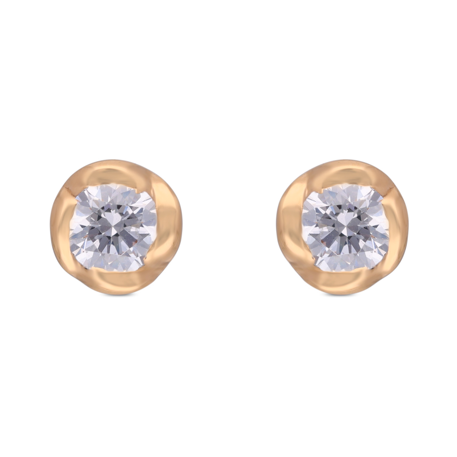 Classic Brilliance Gold Ear Studs with White Cubic Zirconia