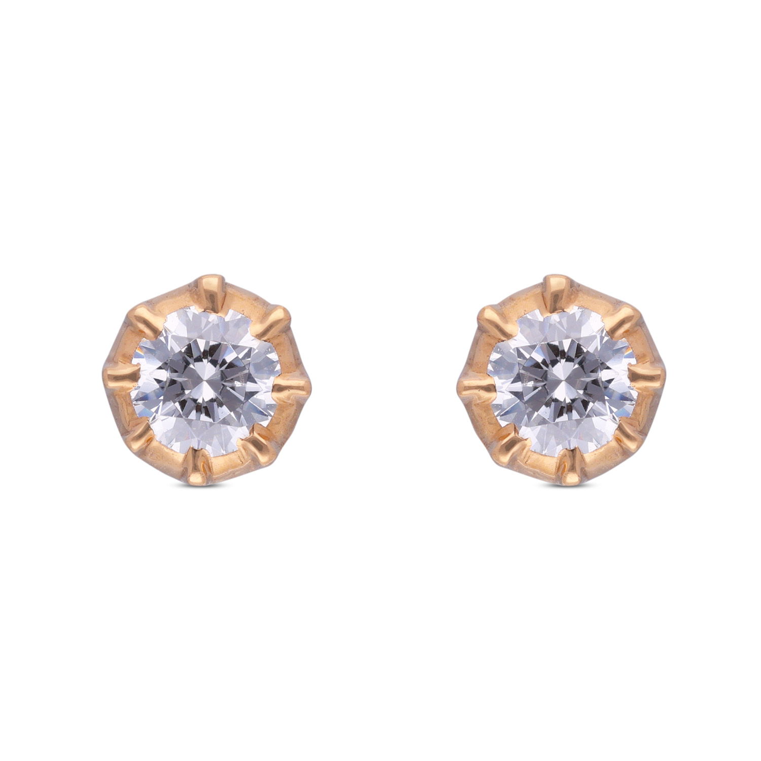 Classic Brilliance Gold Ear Studs with White Cubic Zirconia