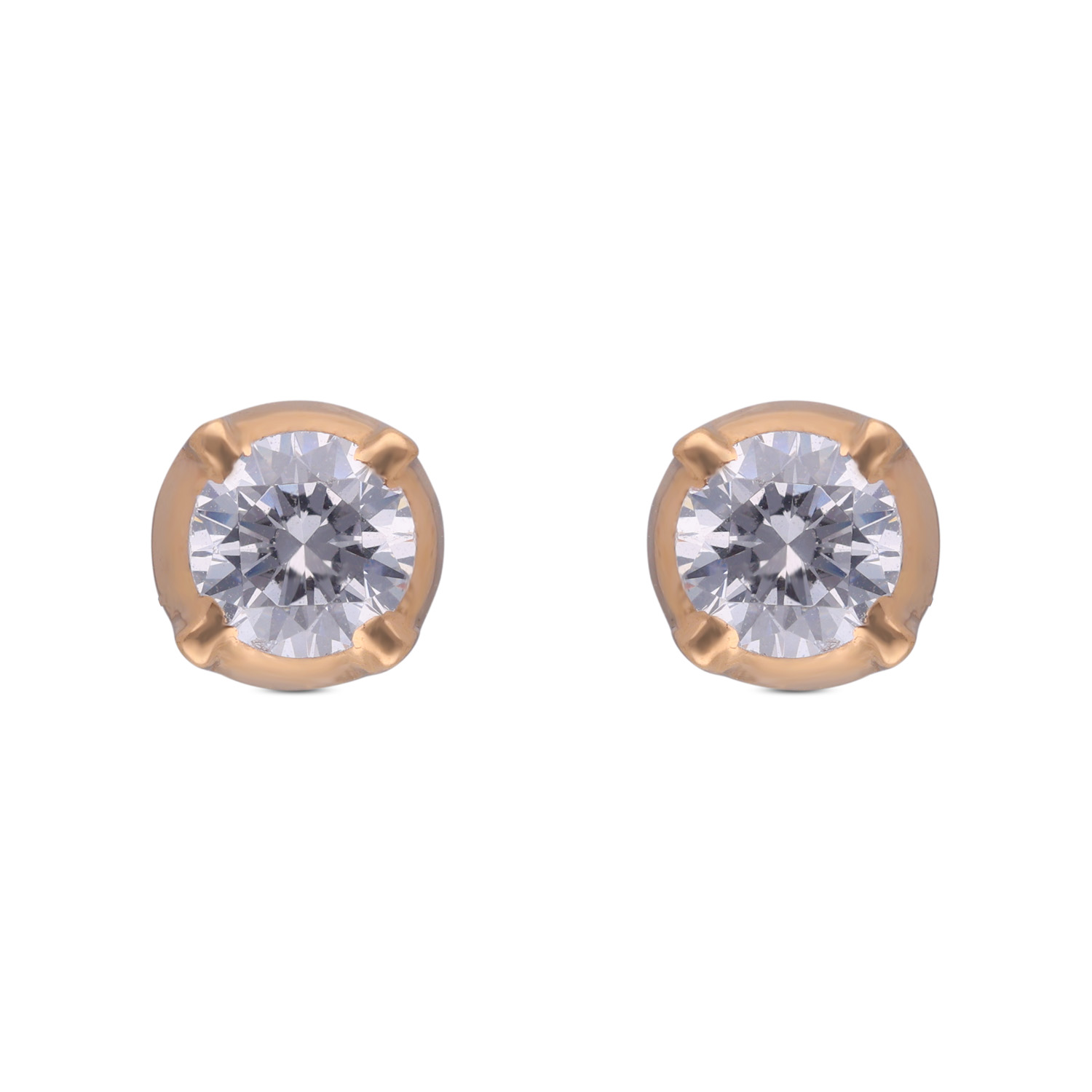 Classic Brilliance Gold Ear Studs with White Cubic Zirconia