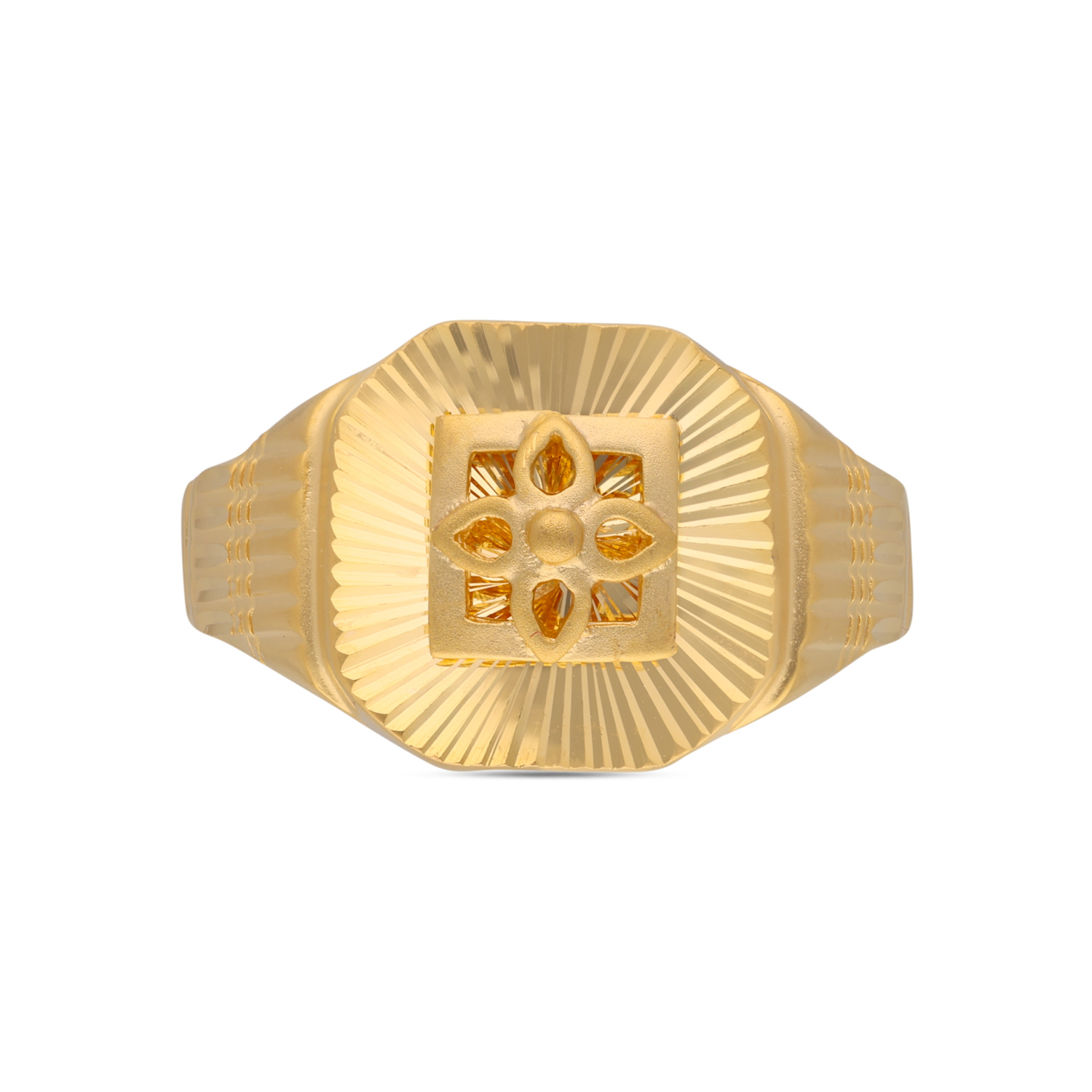 Gold Signet Ring with Intricate Floral Cutout Design
