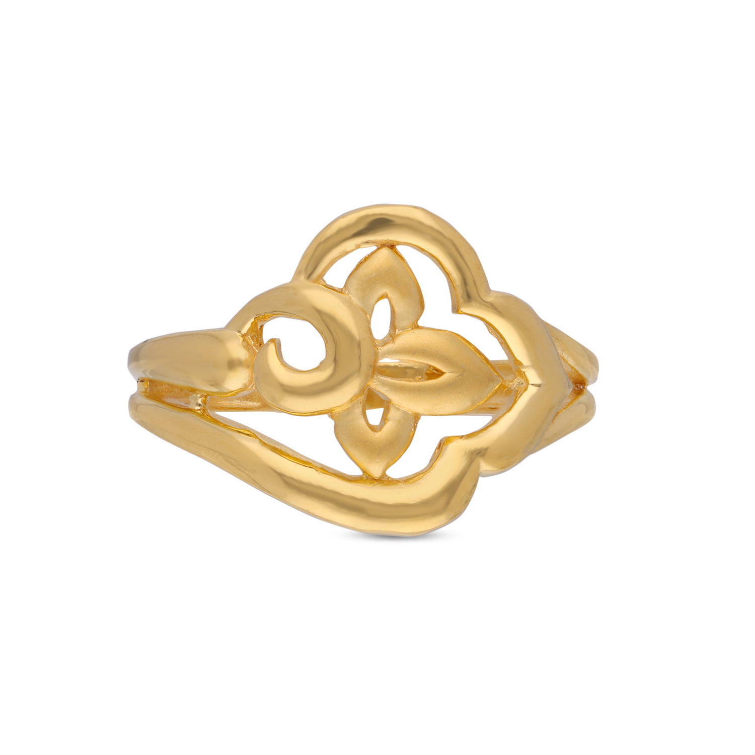 Gold Floral Cutout Ring with Heart Motif