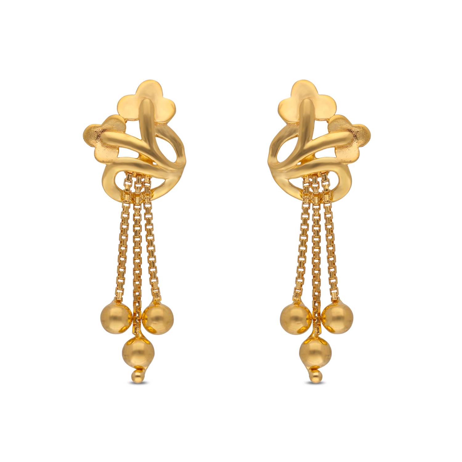 Elegant Gold Floral Ear Drops with Chain Dangles