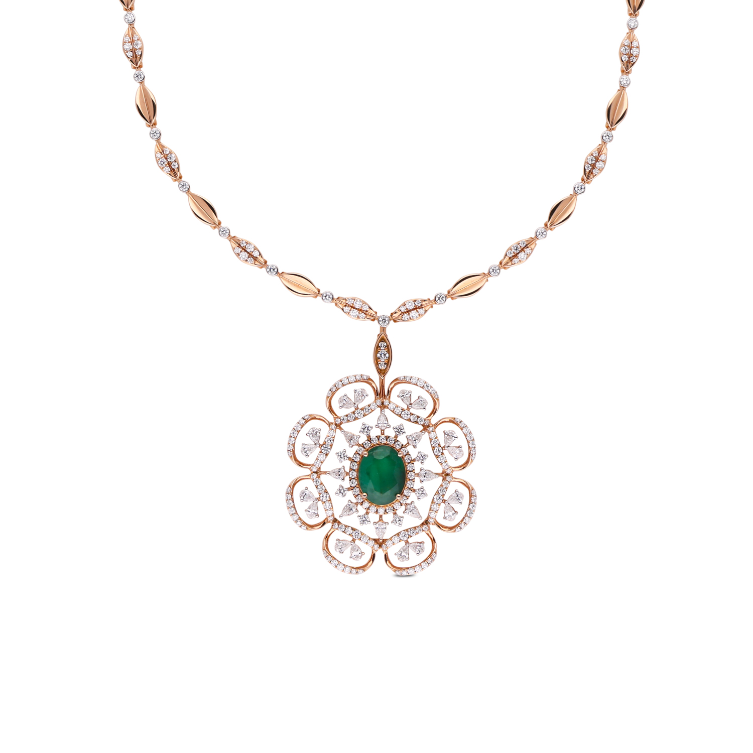 Exquisite Gold Chain Pendant with Emerald & Diamond Brilliance