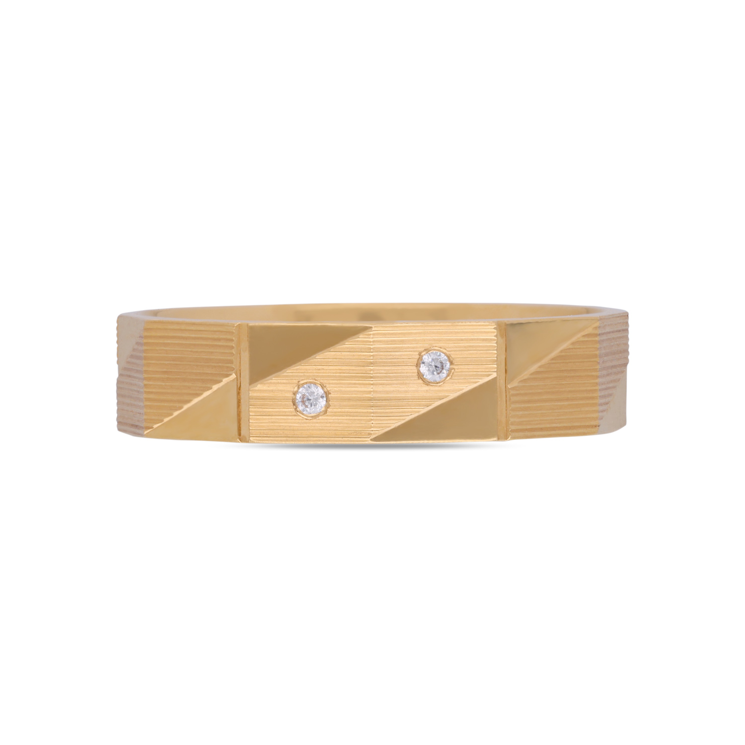 Geometric Gold Band Ring with White Cubic Zirconia – Modern Elegance