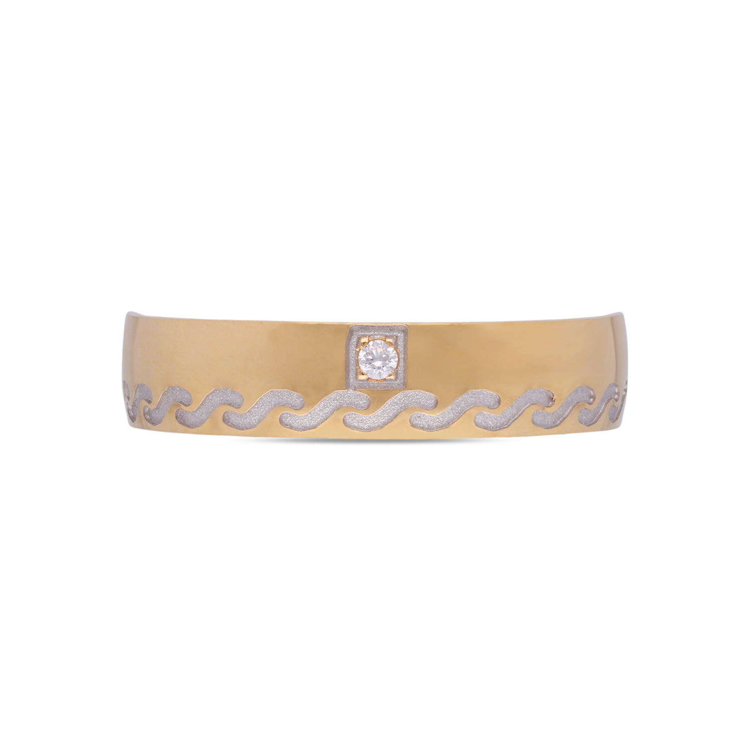 Wave Pattern Gold Band Ring with White Cubic Zirconia – Modern & Elegant