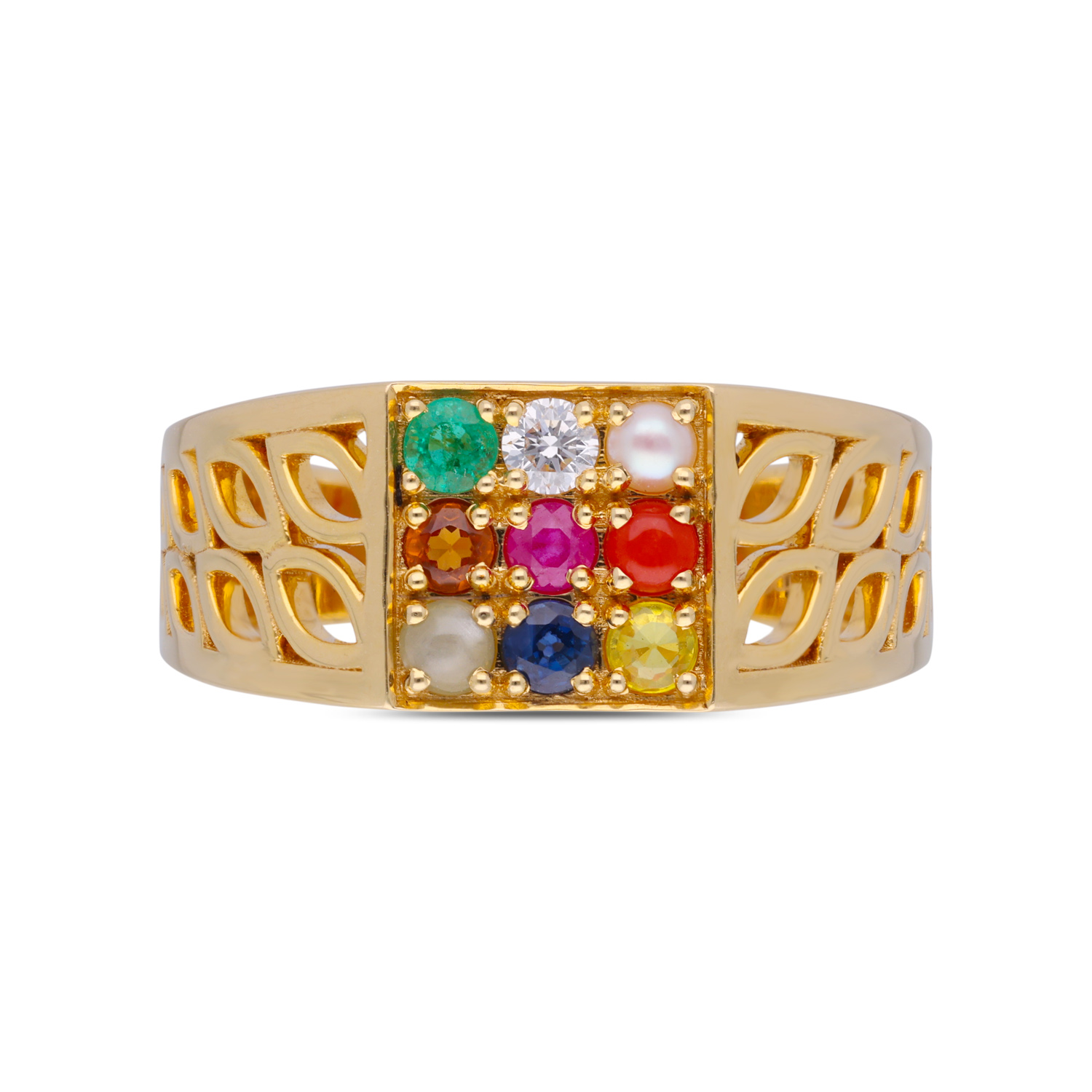 Gold Navaratna Men's Ring – Nine Gemstone Spiritual Ring
