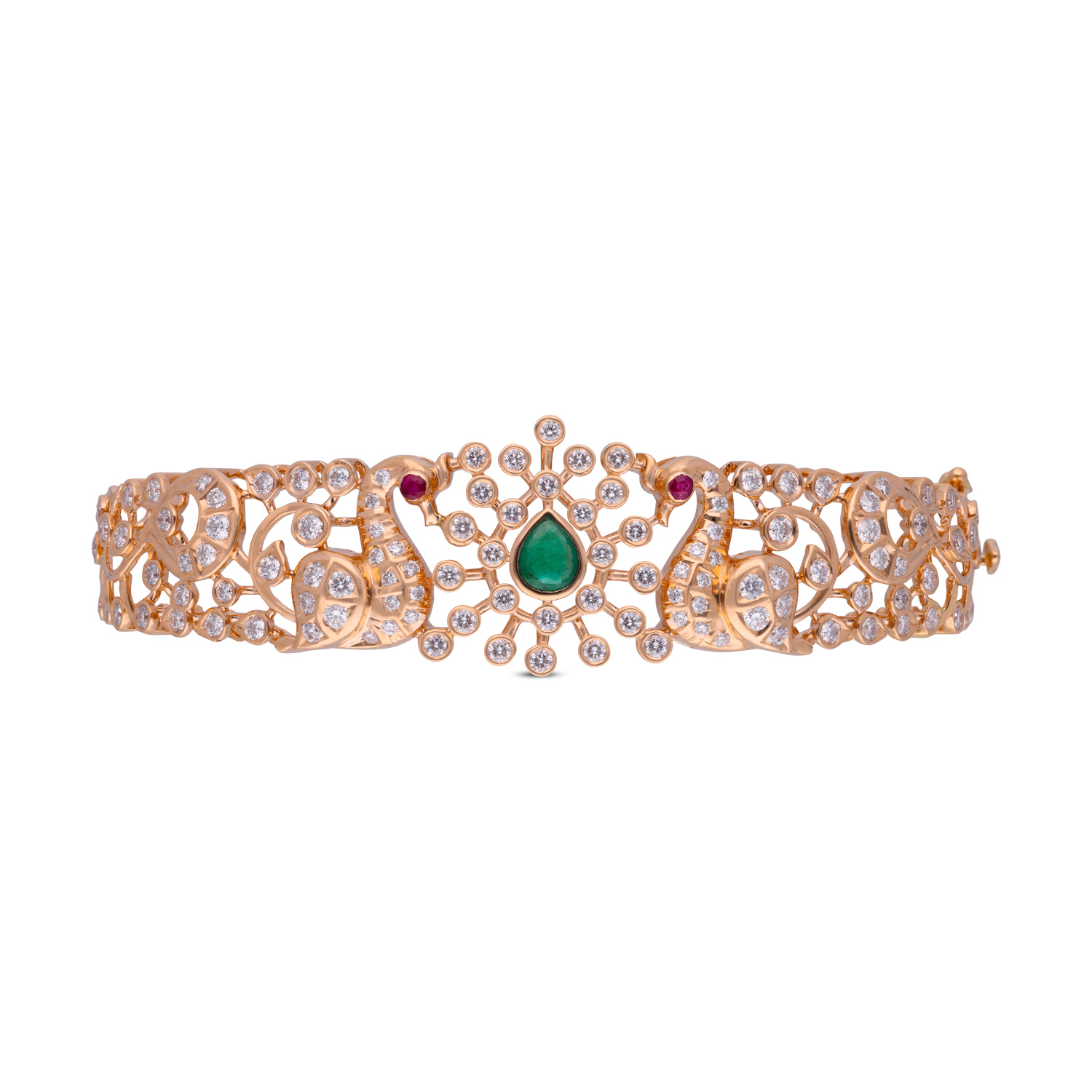 Exquisite Gold Bangle with Diamond, Emerald & Ruby – A Jewel of Elegance