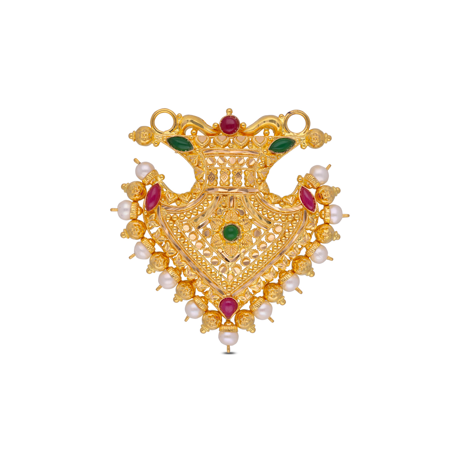 Regal Heritage Gold Pendant – Adorned with Cultured Pearls & Gemstones