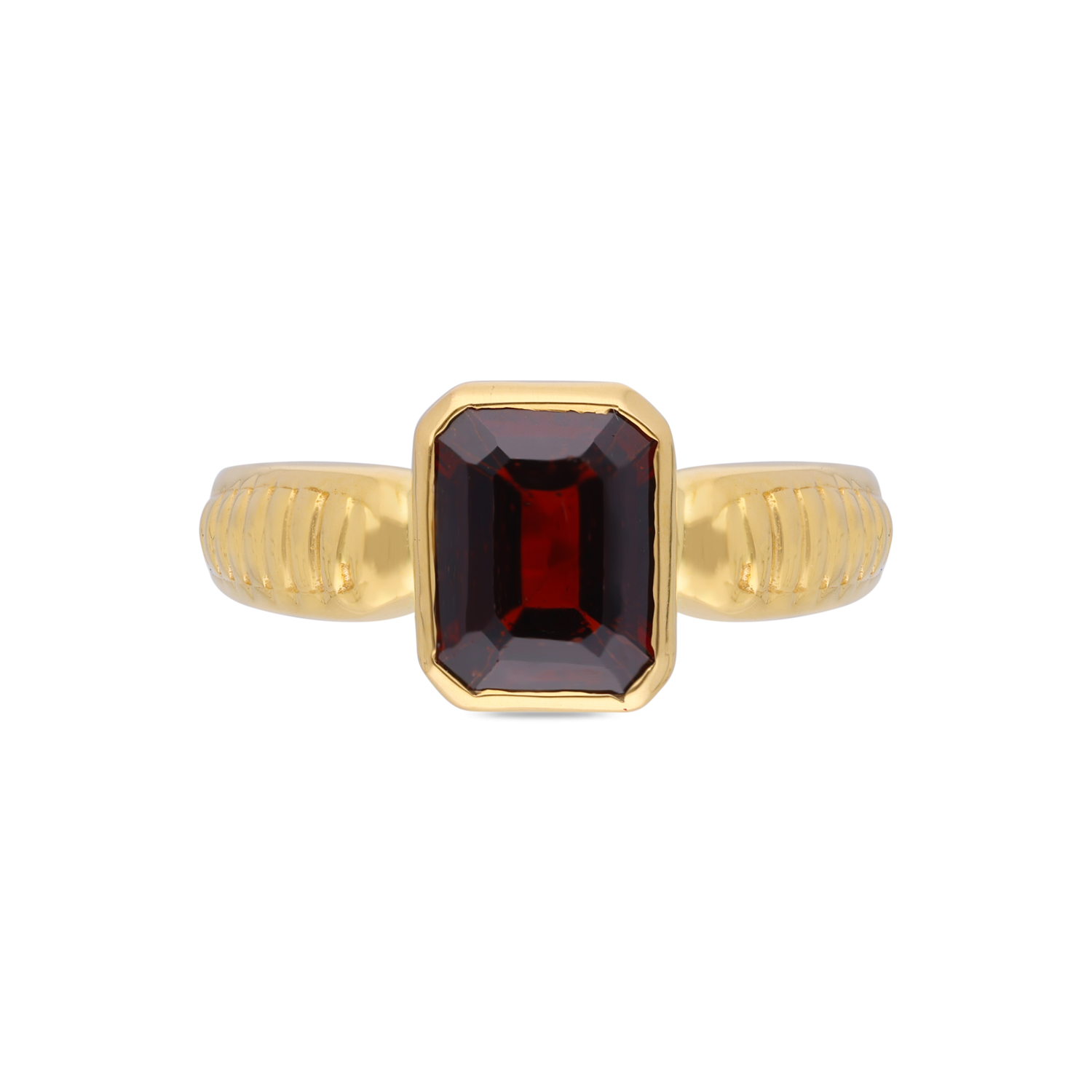 Classic Gold Band Ring with Garnet Stone