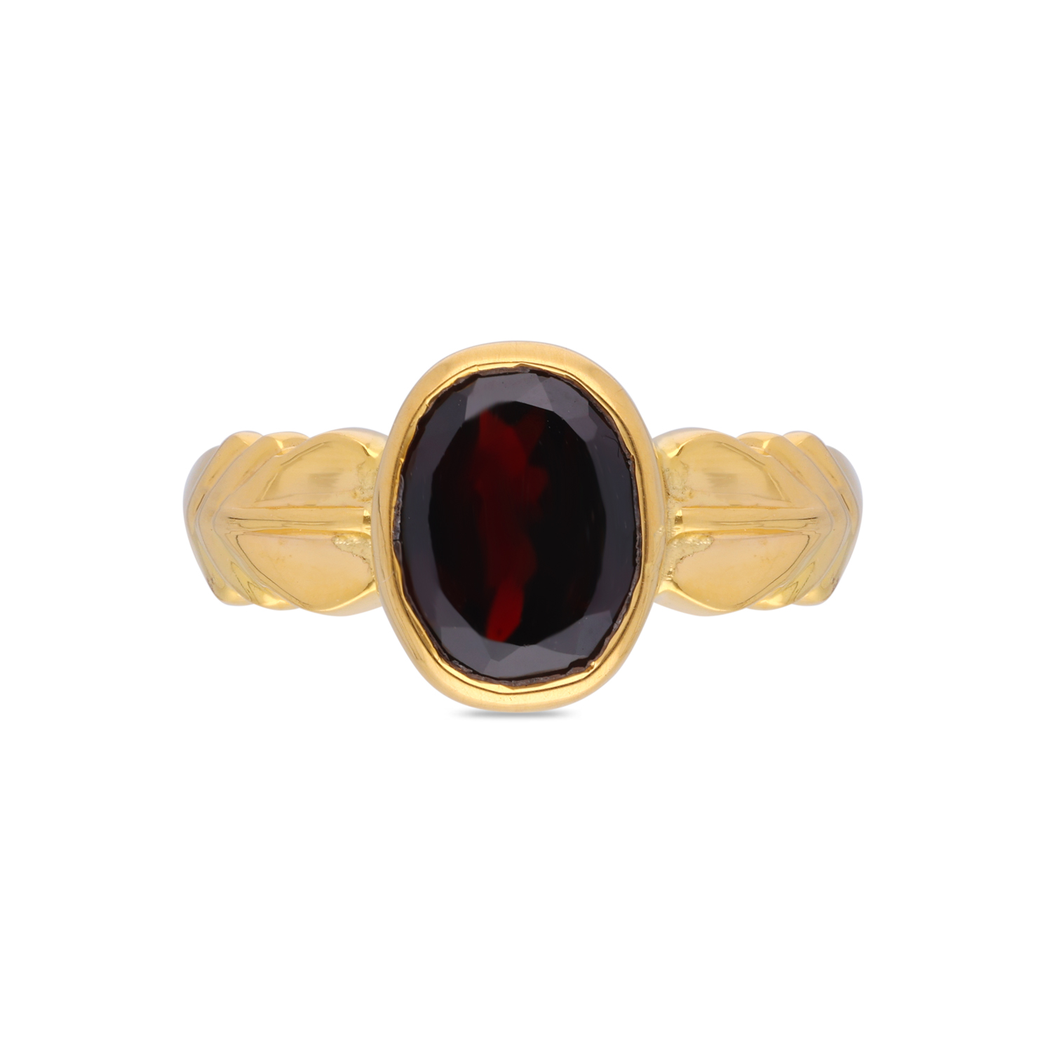 Garnet Gold Band Ring, Classic Oval Stone Design