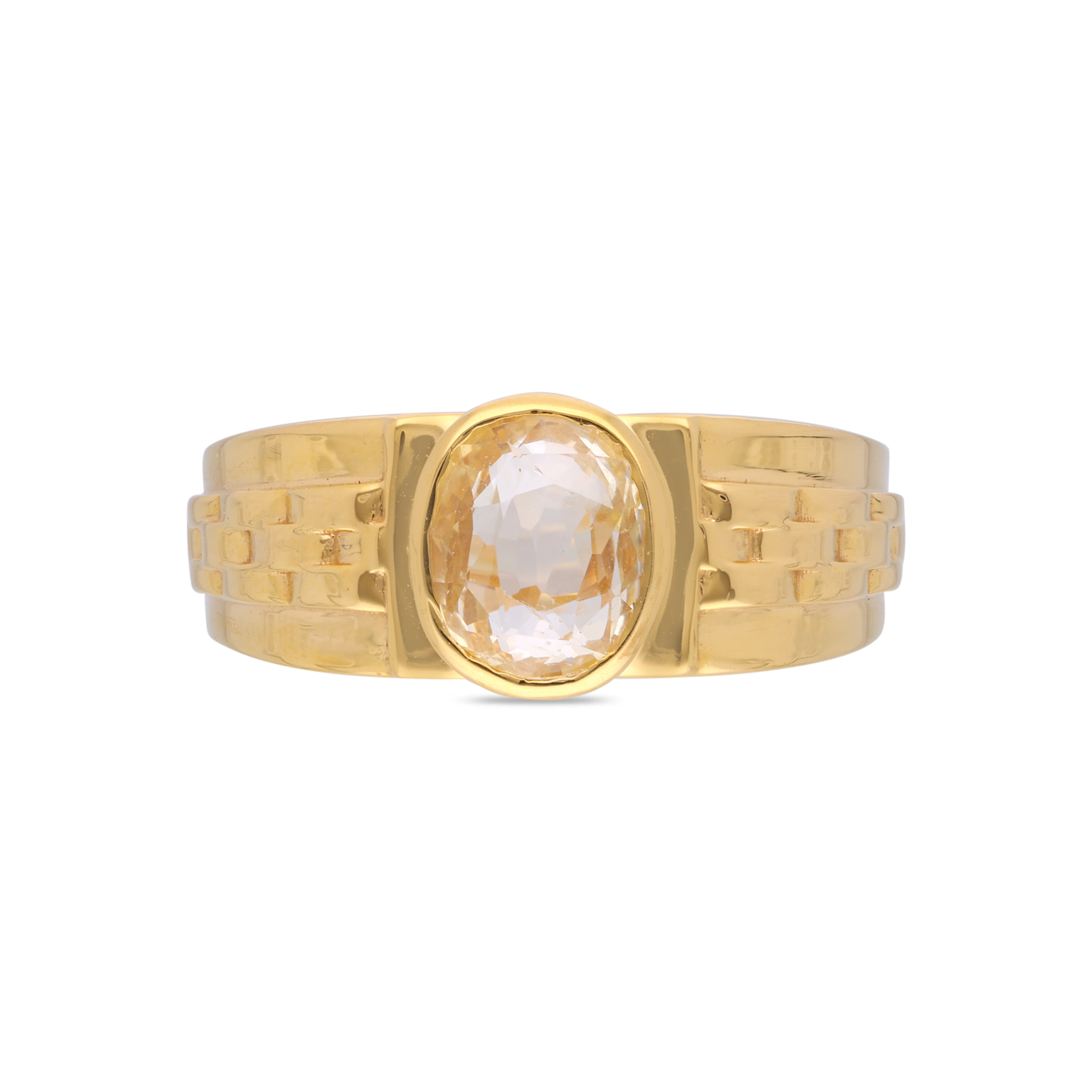 Yellow Sapphire Gold Ring, Classic Oval Design with Intricate Band