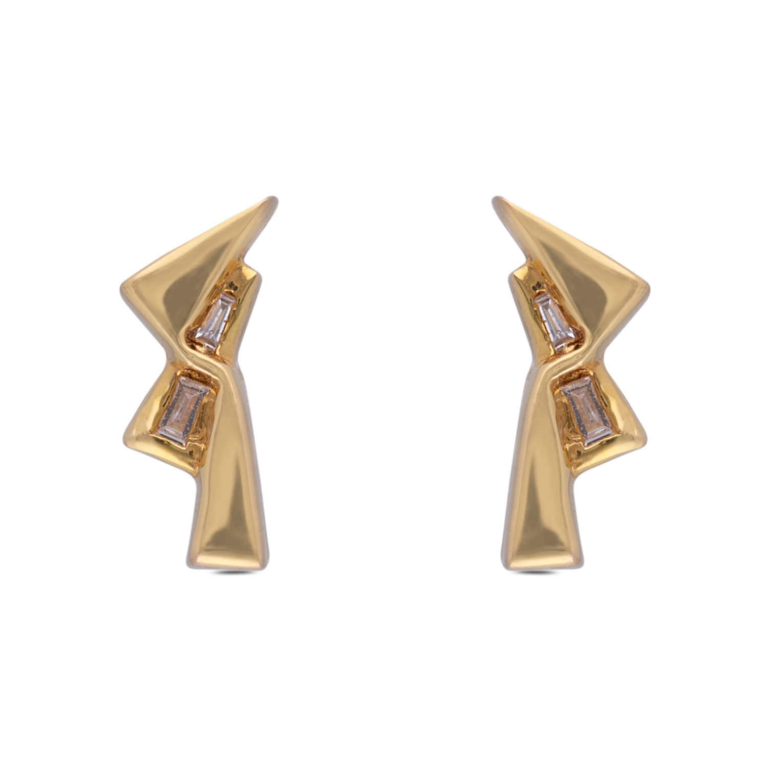 Radiant Whispers: Gold & Diamond Second Stud Earrings in Sculpted Elegance