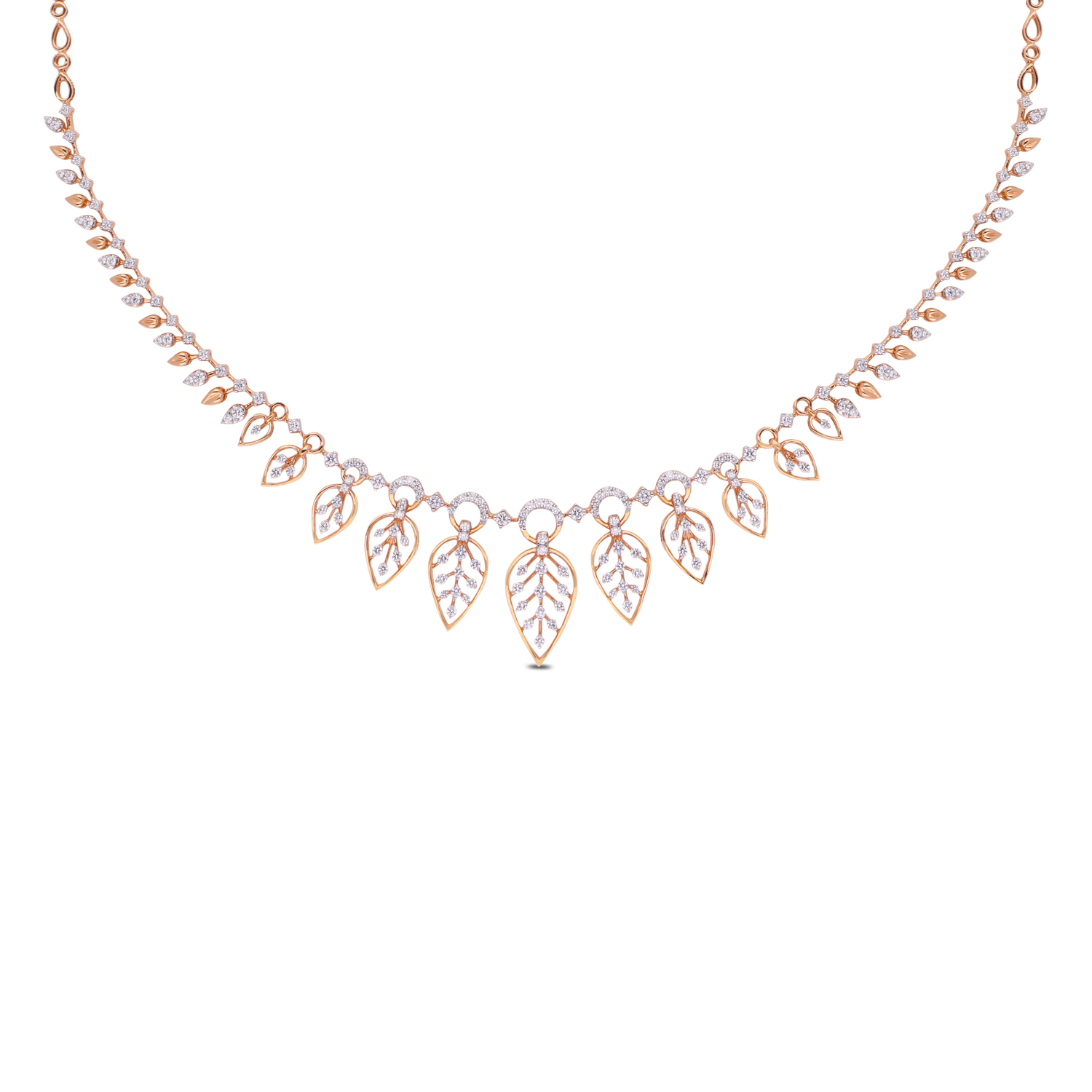 Golden Elegance: Diamond-Studded Leaf Necklace