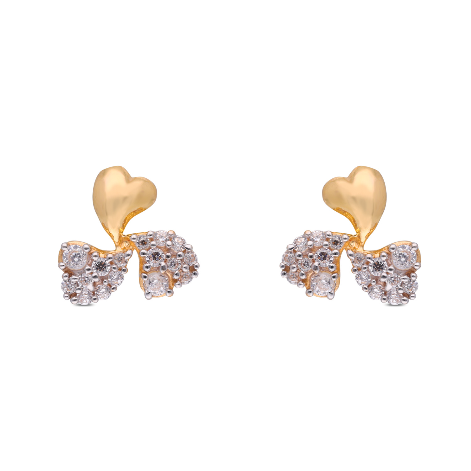 Golden Gemstone Ear Studs with Elegant Heart Design