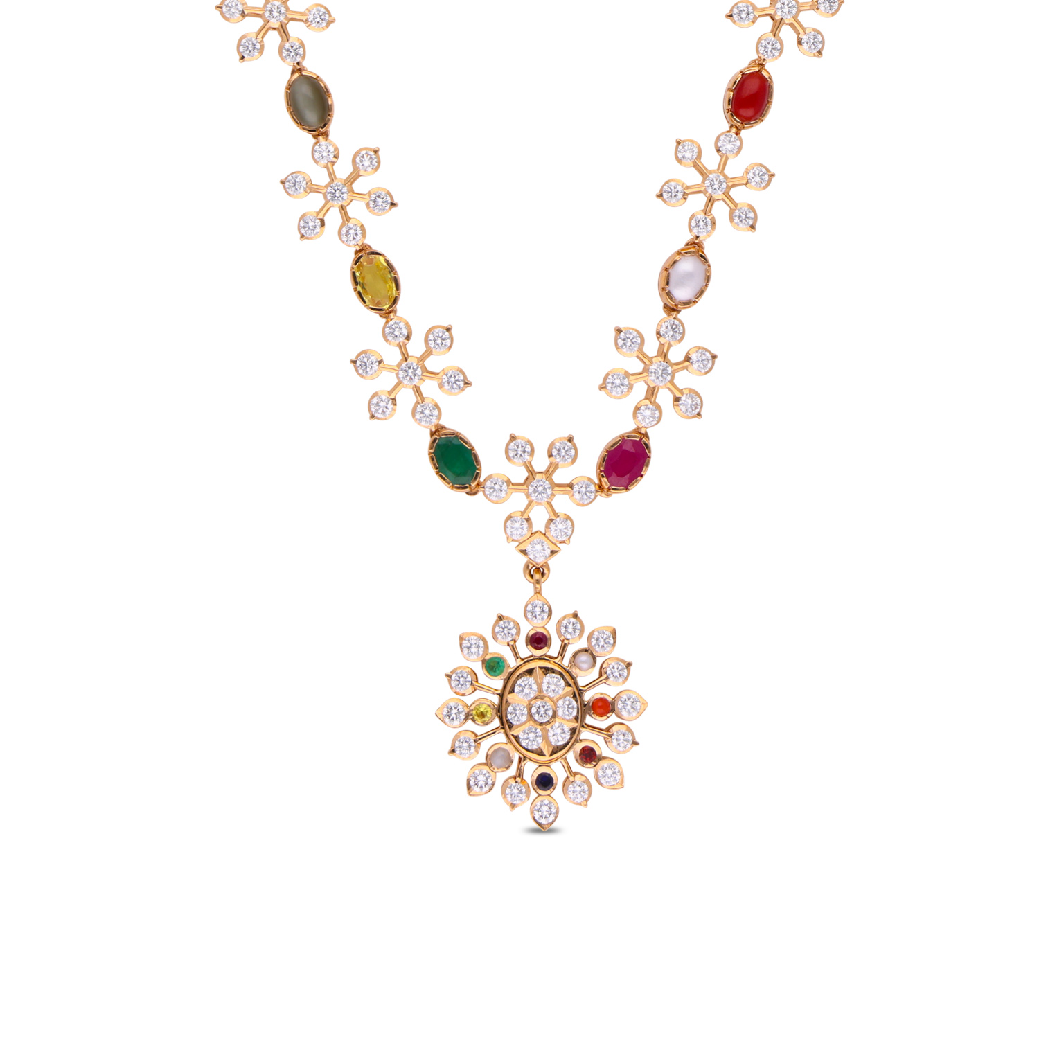 Exquisite Gold Navaratna Necklace with Vibrant Gemstones