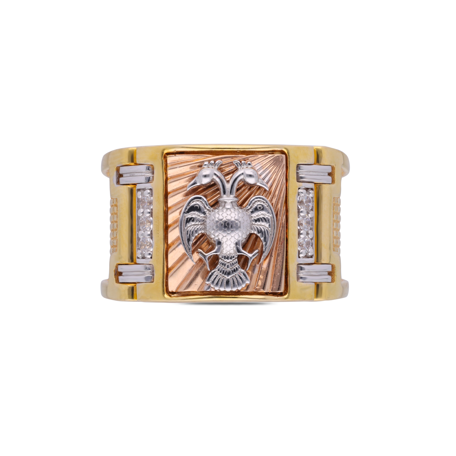 Majestic Trishul Motif Gold Ring with White Zircon Accents