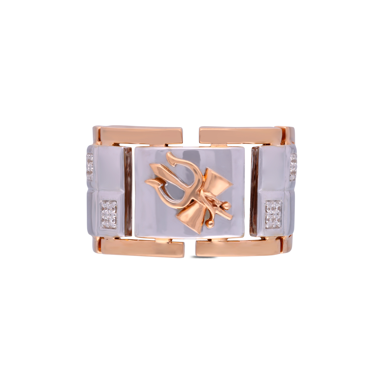 Majestic Trishul Motif Gold Ring with White Cubic Zirconia – A Divine Statement of Power