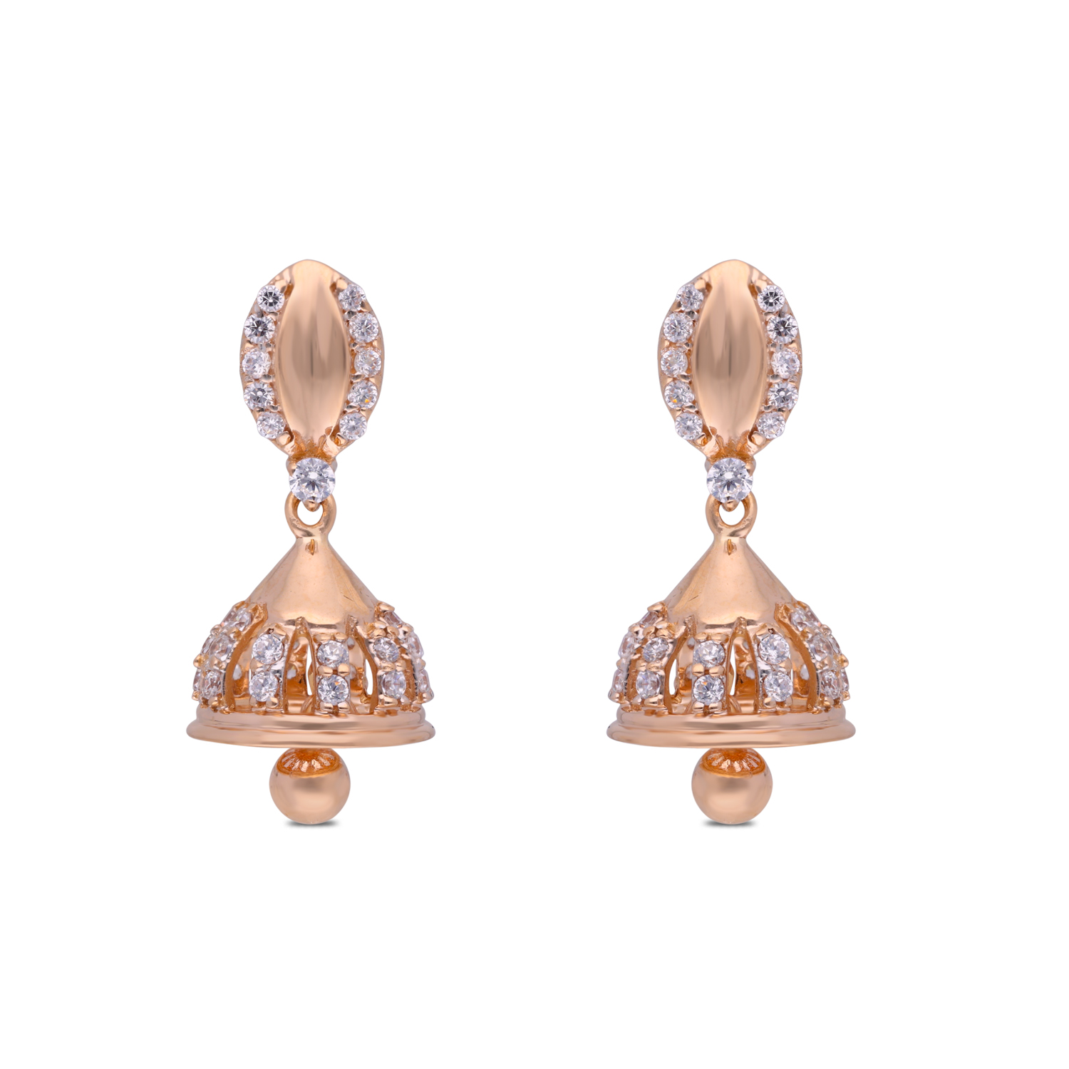 Exquisite Gold Ear Drops with White Cubic Zirconia – A Timeless Symphony of Grace