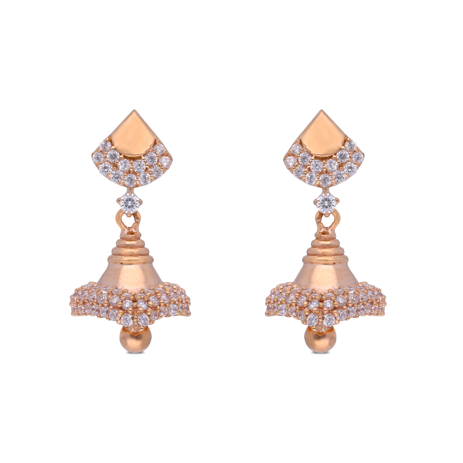 Exquisite Gold Ear Drops with White Cubic Zirconia – A Timeless Symphony of Grace
