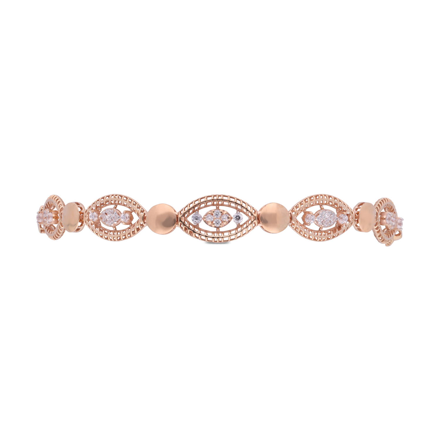 Ornate Filigree Gold Bracelet with White Zircon Elegance
