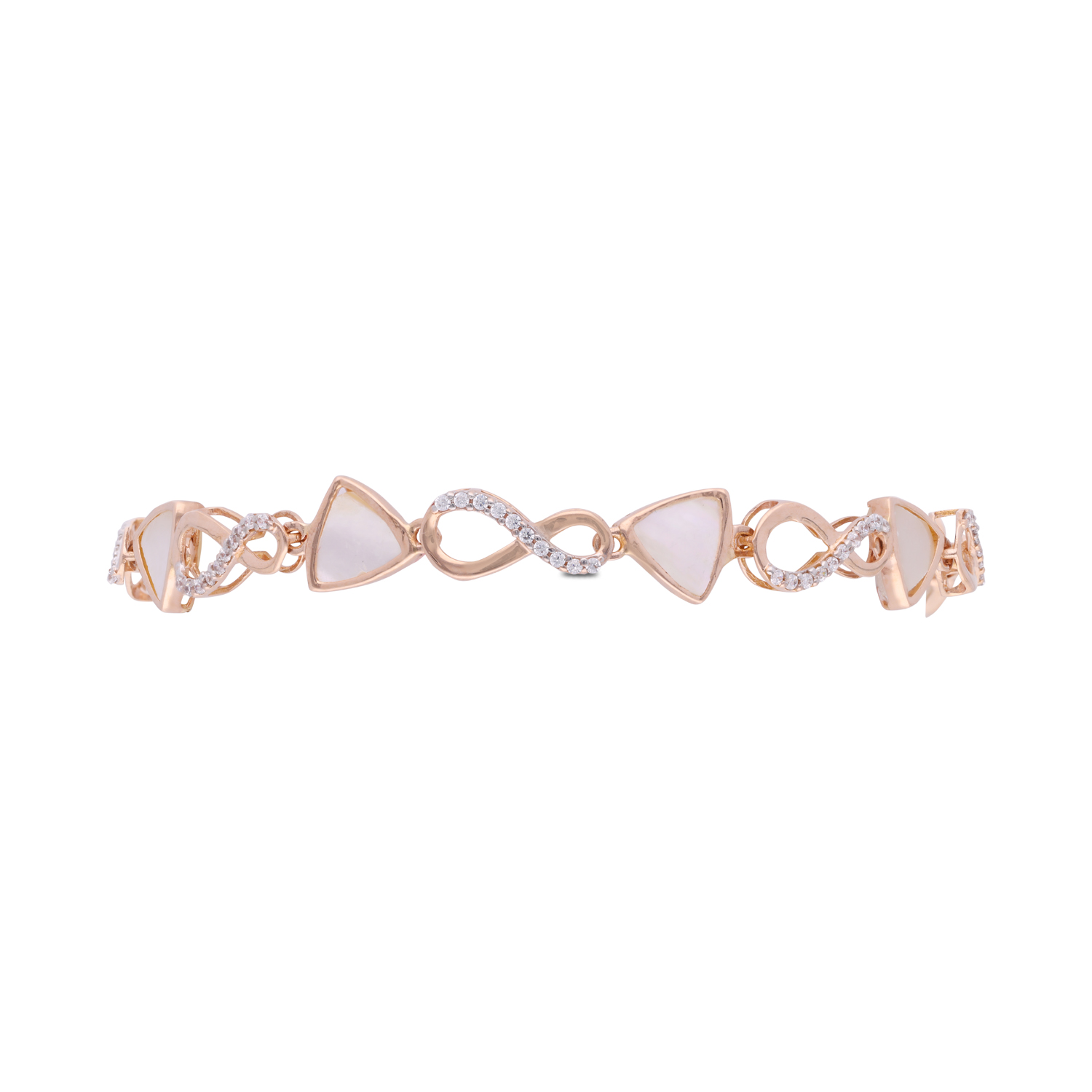 Elegant Gold Bracelet with White Cubic Zirconia & Mother of Pearl – A Symbol of Timeless Grace