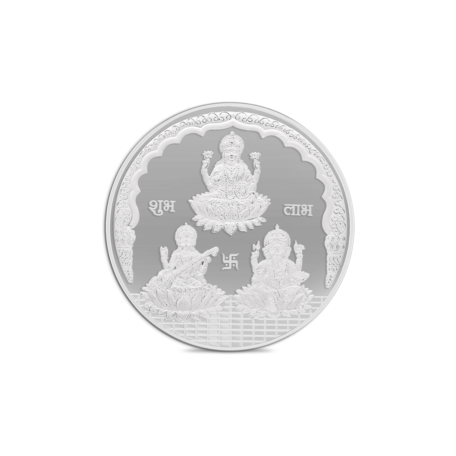 25gm Regal Divine Trimurti Coin –  Silver Elegance of Ganesha, Lakshmi & Saraswati