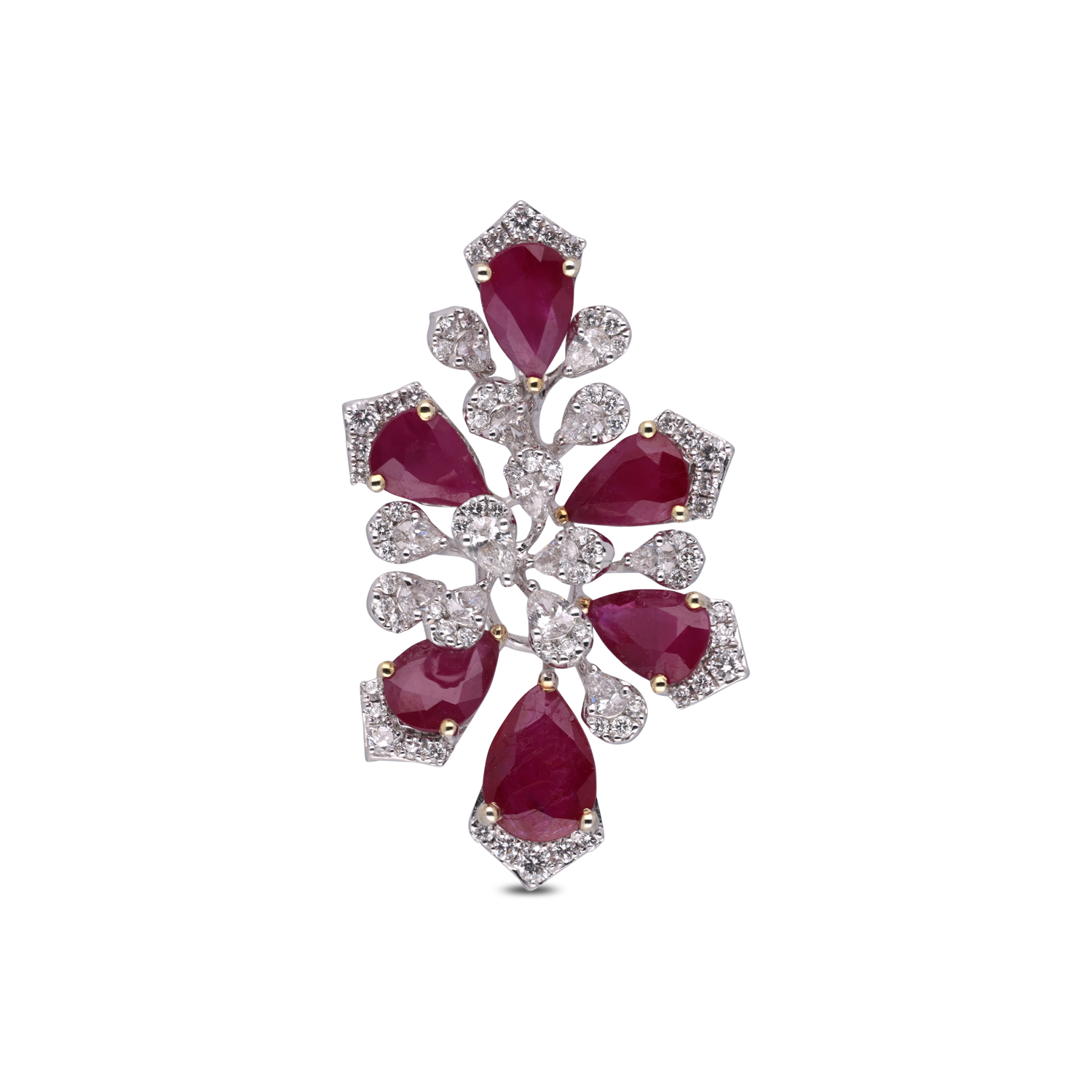 Ethereal Blossom: Ruby & Diamond Studded Gold Pendant