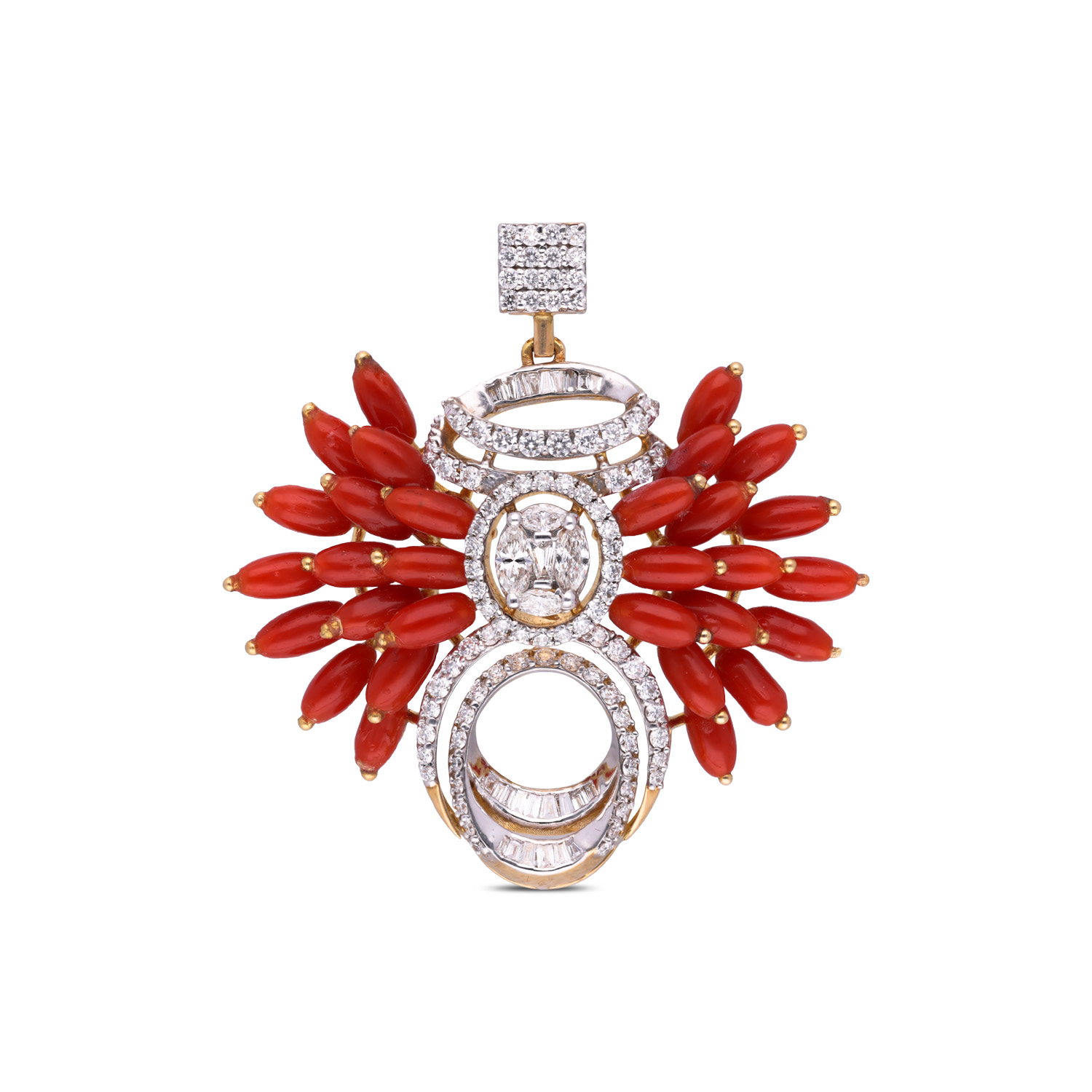 Celestial Radiance: Coral Bead & Stone Studded Gold Pendant