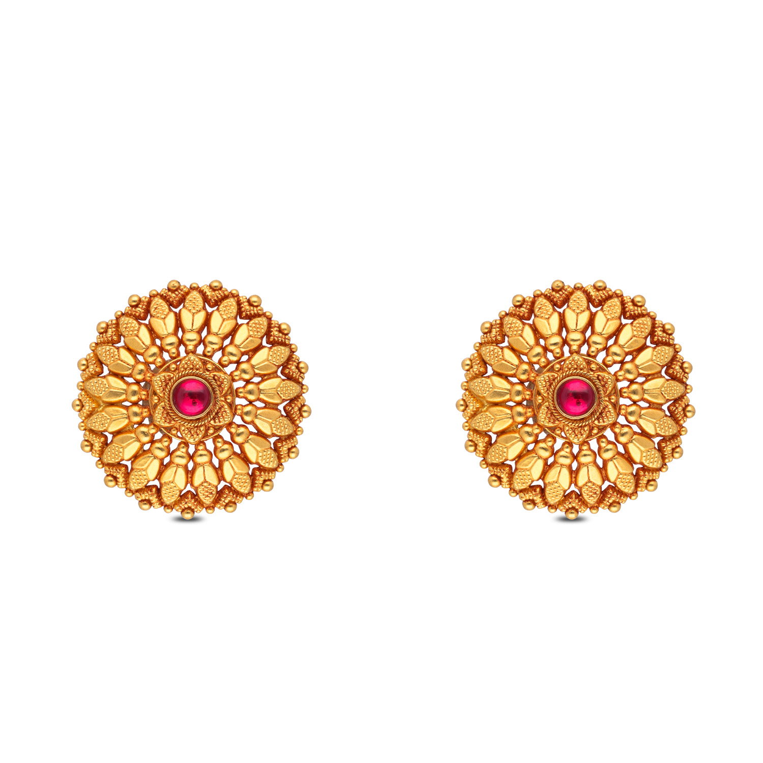 Radiant Gold Stud Earrings with Red Stone ? A Timeless Floral Elegance