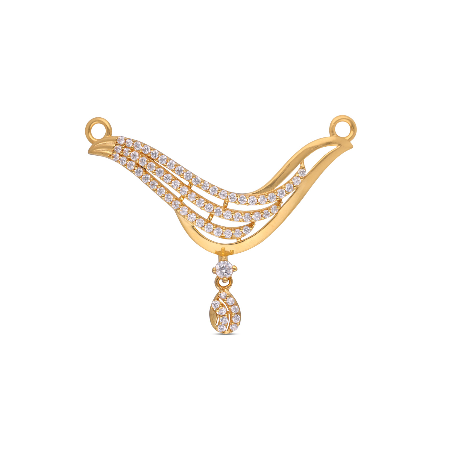 Graceful Cascade Gold Pendant – Adorned with White Cubic Zirconia