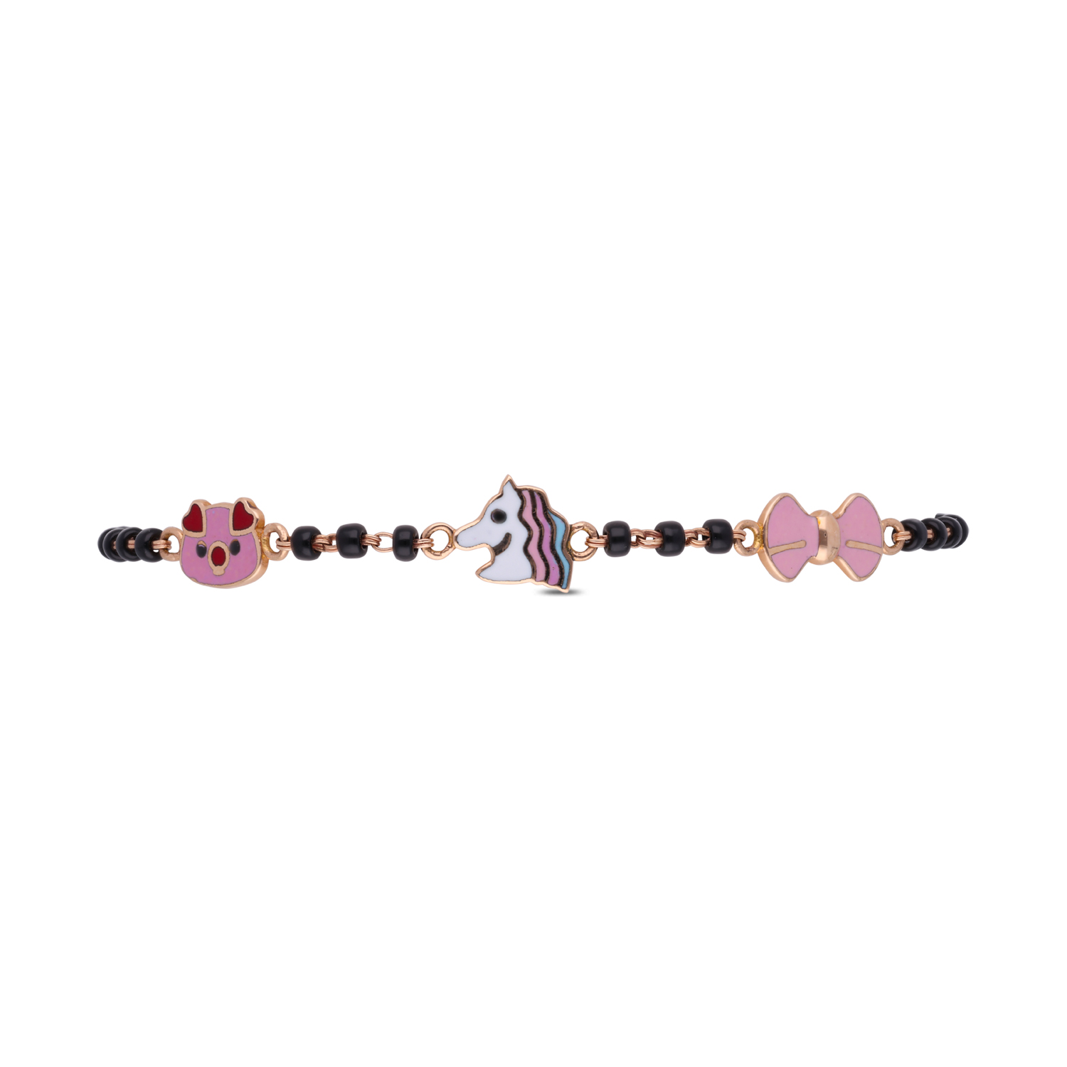 Whimsical Charm Gold Bracelet – Adorned with Black Beads & Playful Motifs