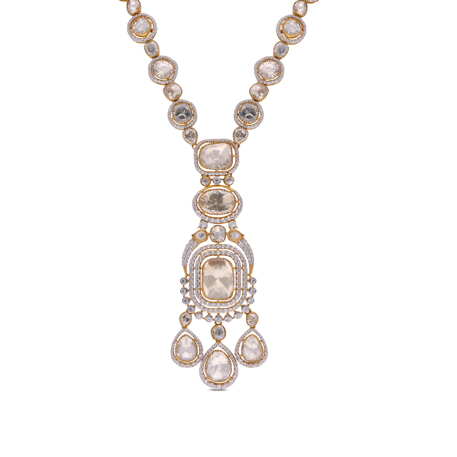 Regal Grandeur Gold Necklace – Adorned with Moissanite & White Cubic Zirconia