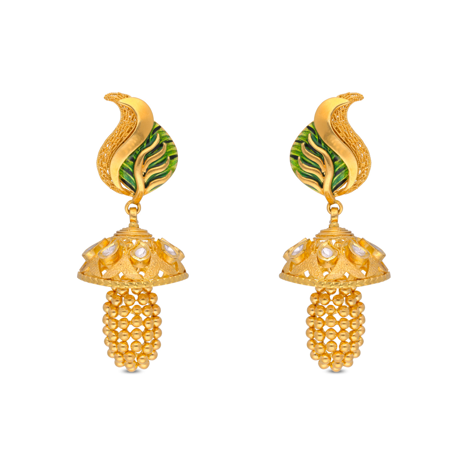 Majestic Gold Ear Drops with Kundan & Enamel Detailing
