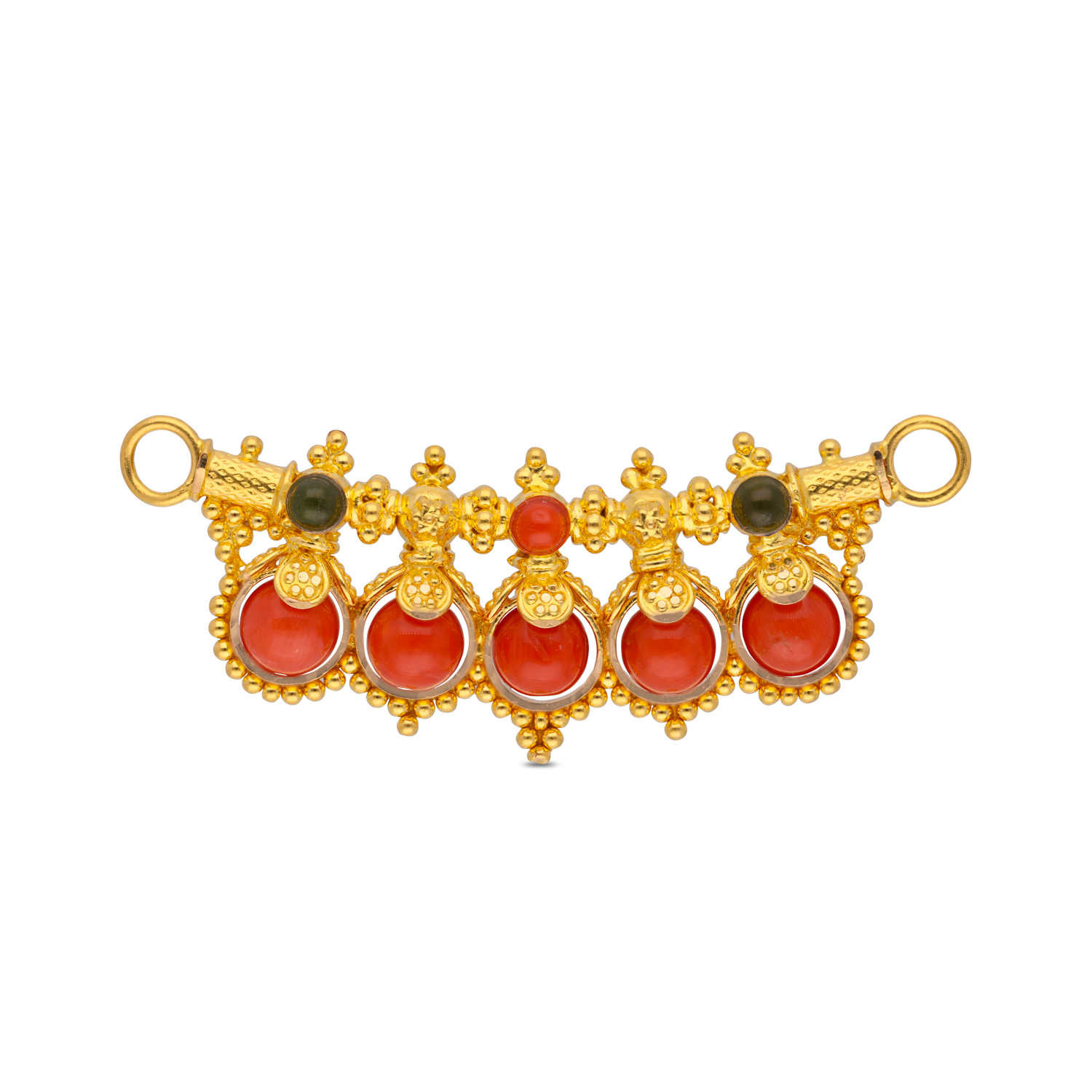 Regal Gold Pendant with Coral & Nephrite Accents