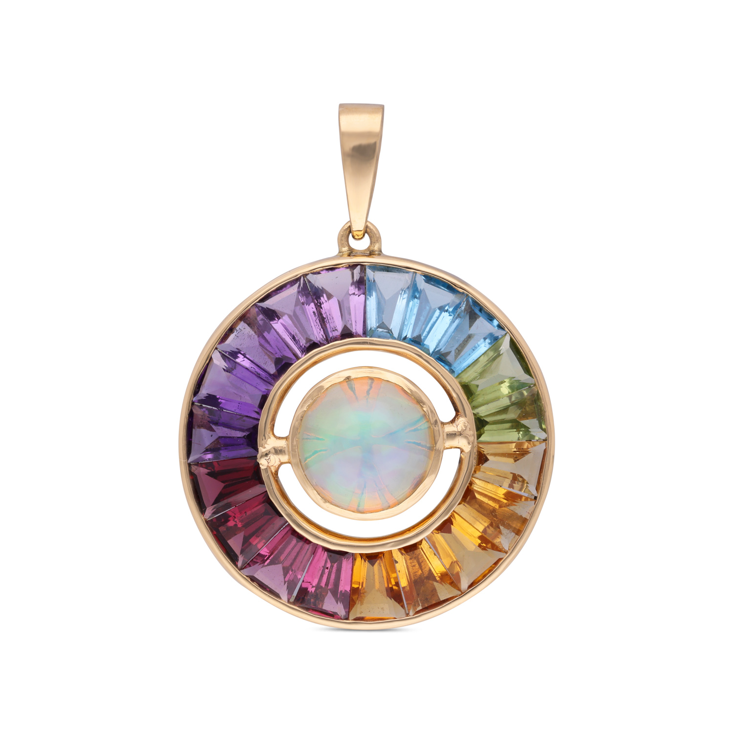 Opulent Spectrum Gold Pendant with Natural Multi-Colored Stones