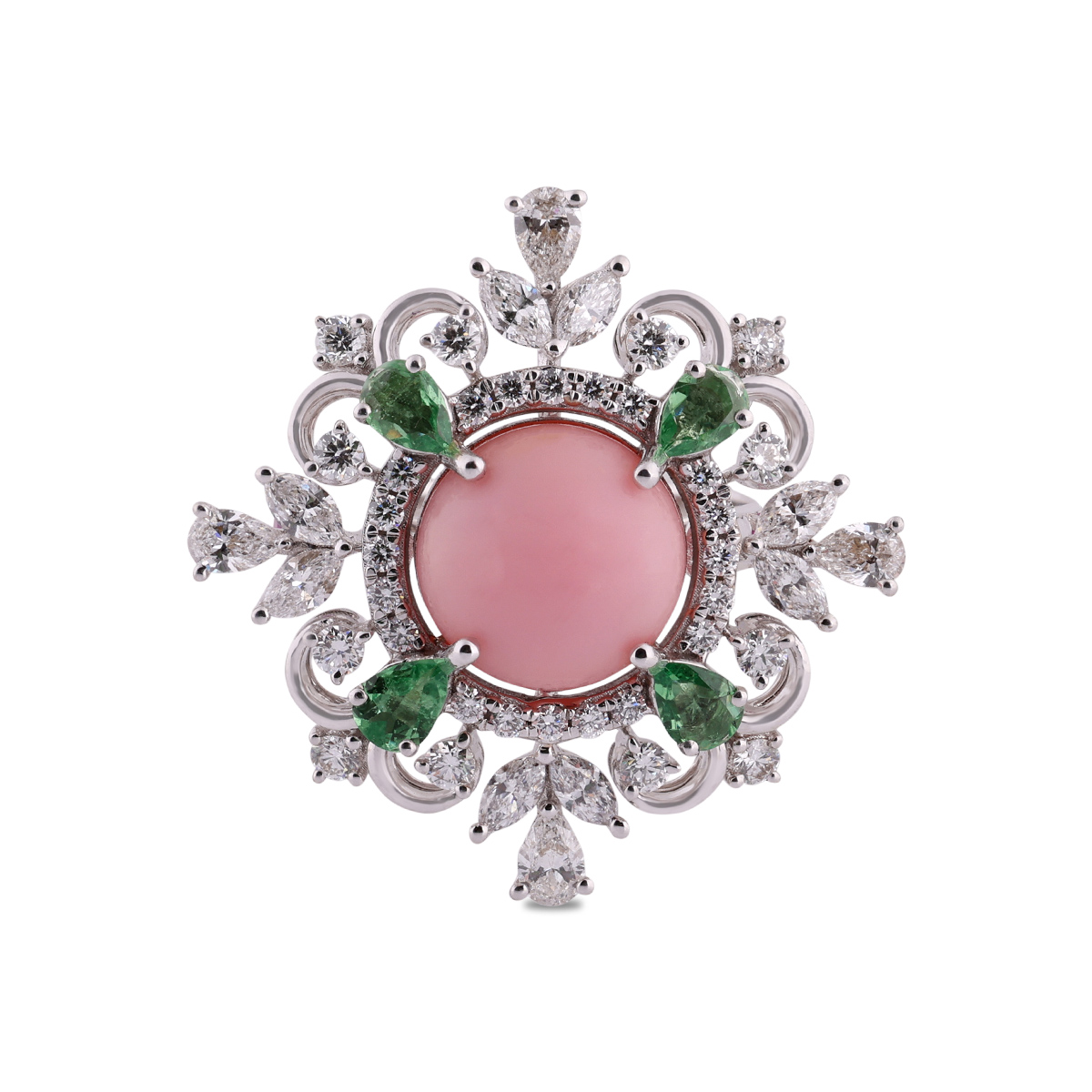 Exquisite Gold Ring with Conch Pearl, Tsavorite Garnet & Pink Sapphire