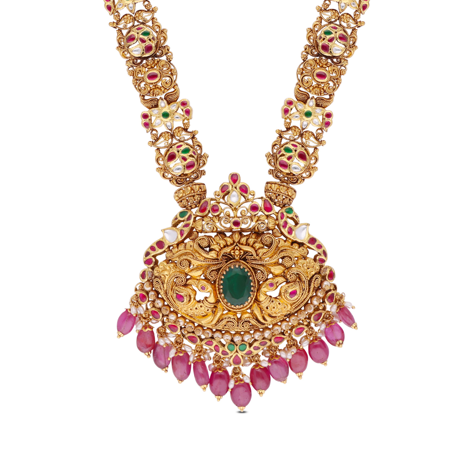 Majestic Temple Heritage Necklace with Kundan, Pearls & Gemstones