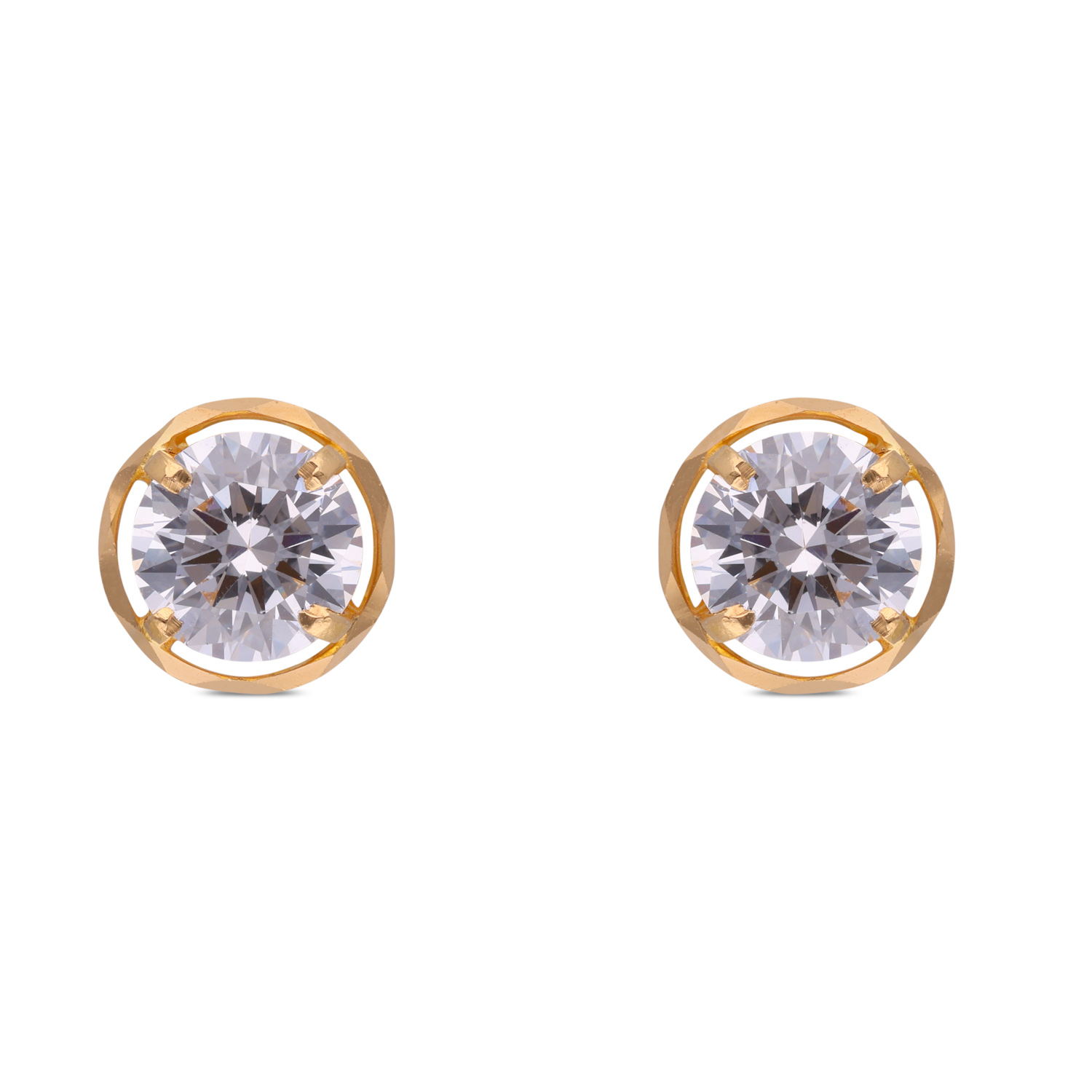 Timeless Solitaire Gold Ear Studs with White Cubic Zirconia