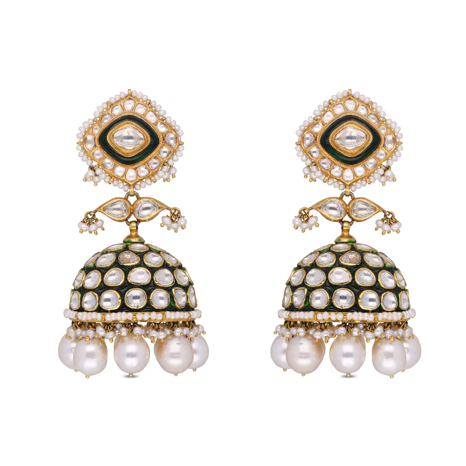 Regal Kundan Jhumka Earrings with South Sea & Cultured Pearl Drops