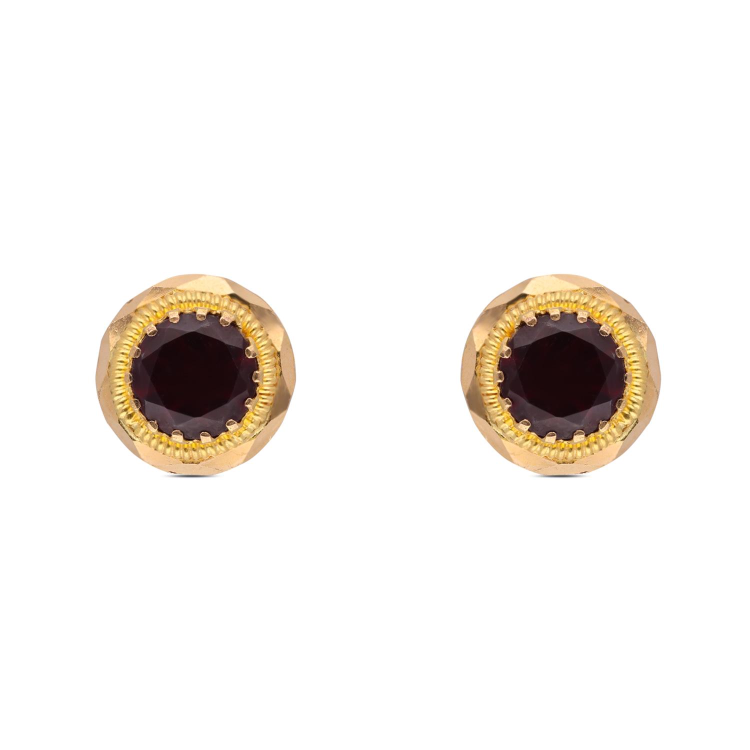 Classic Gold Stud Earrings with Deep Red Garnet
