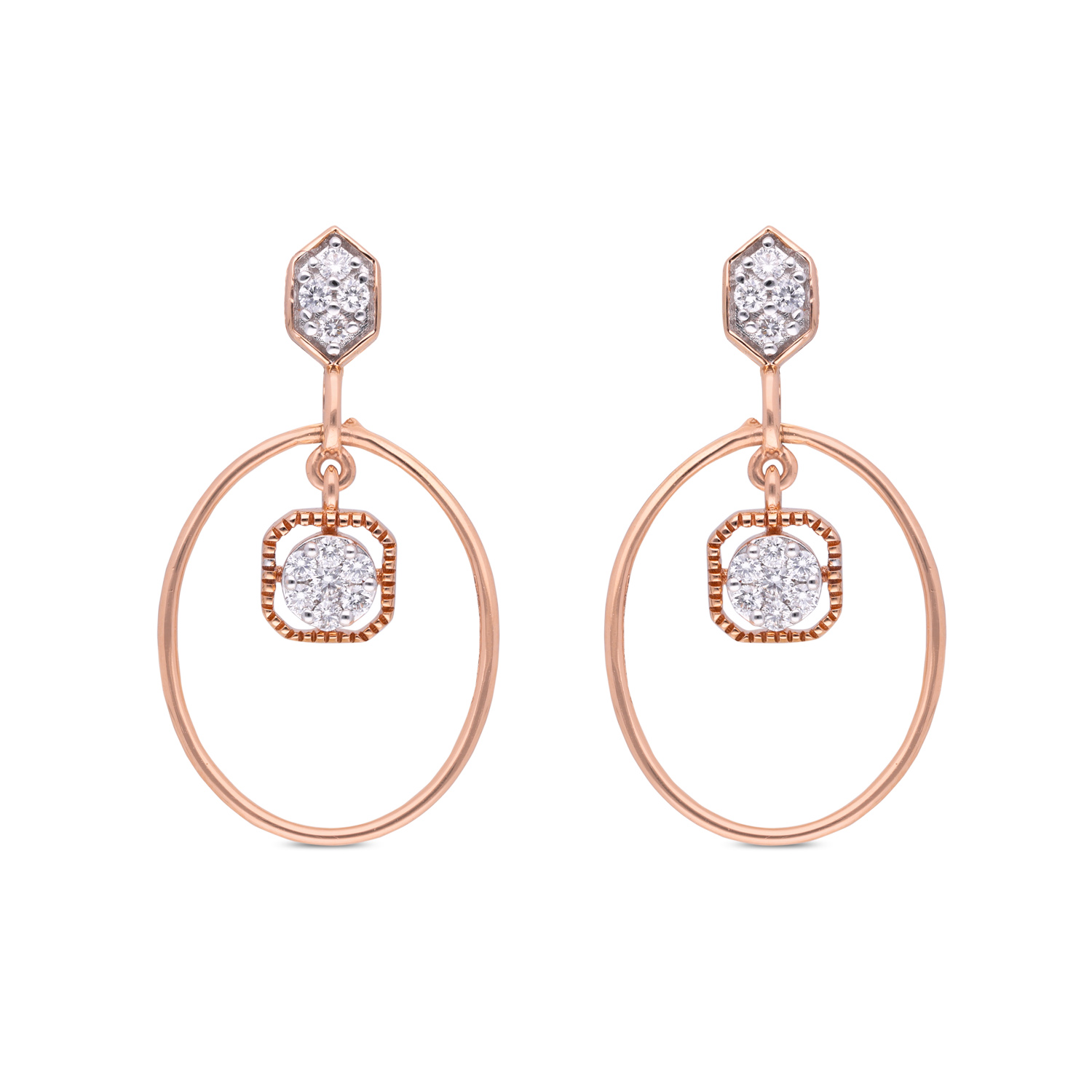 Elegant Rose Gold Ear Drops with Brilliant Diamonds