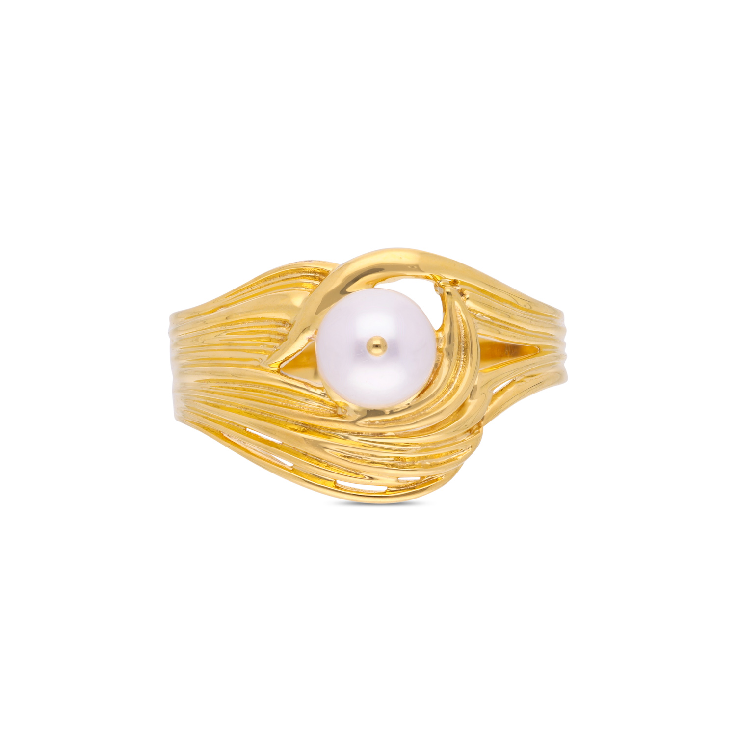 Artistic Gold Ring with Cultured Pearl ? A Wave of Elegance
