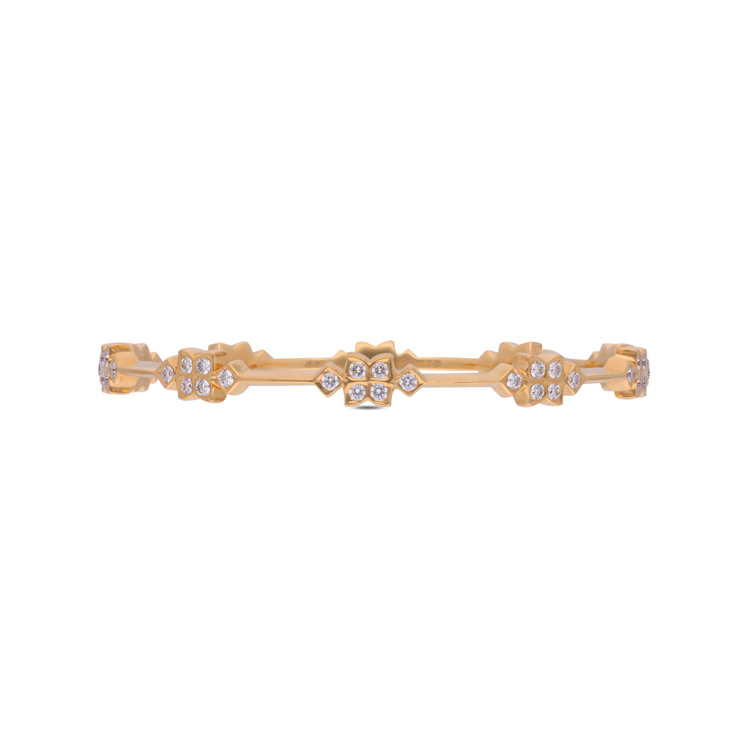 Ornate Bloom Gold Bangle with Diamonds