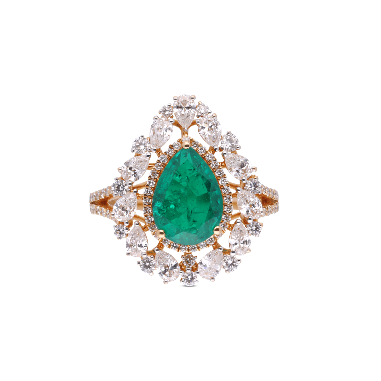 Exquisite Gold Diamond Ring with Green Stone – A Majestic Statement of Elegance