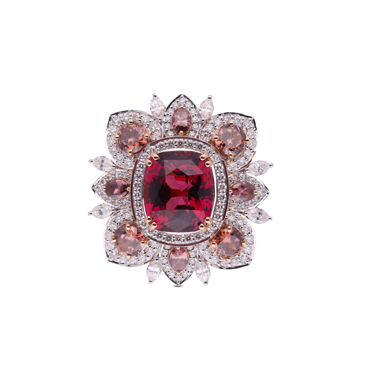 Regal Gold Ring with Rhodolite Garnet & Brilliant Diamond Accents