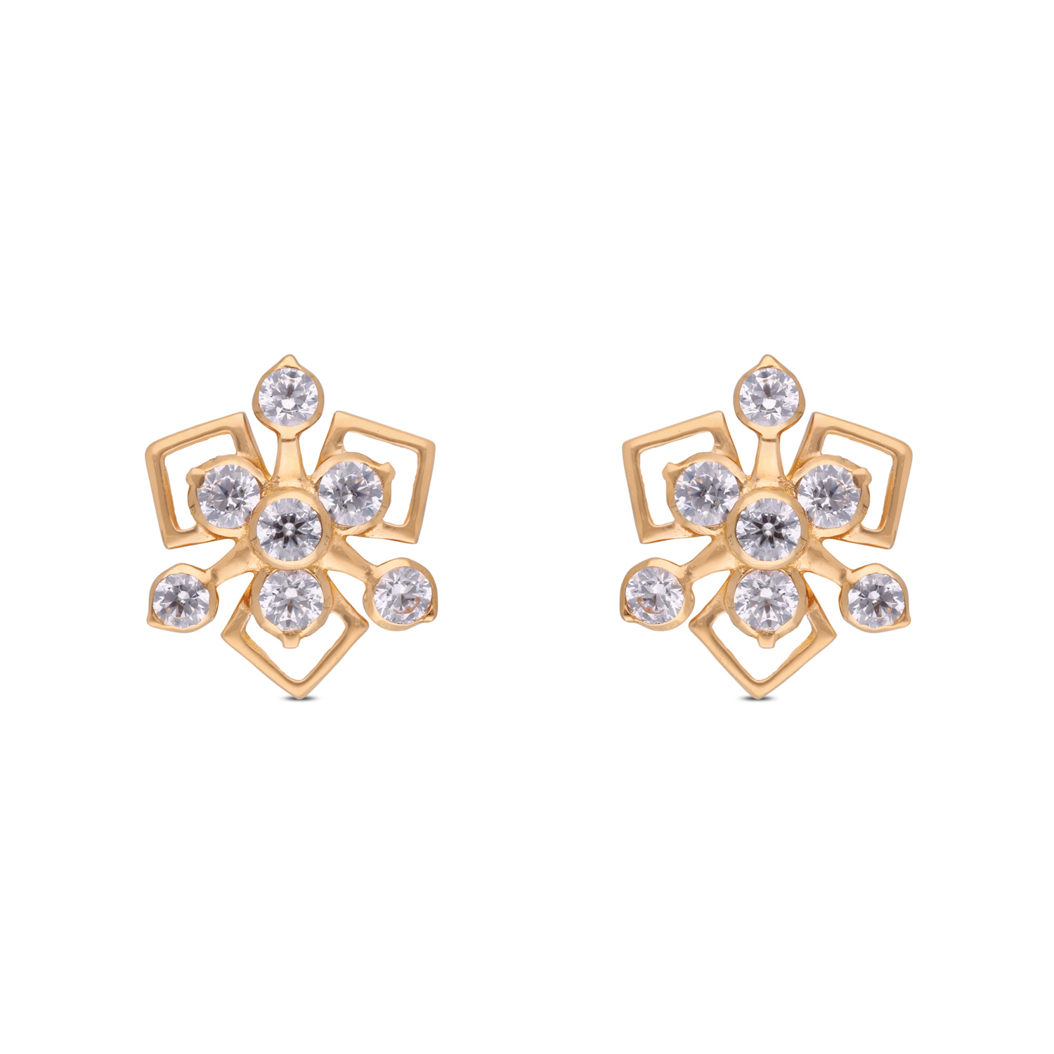 Elegant Gold Ear Studs with Sparkling White Cubic Zirconia