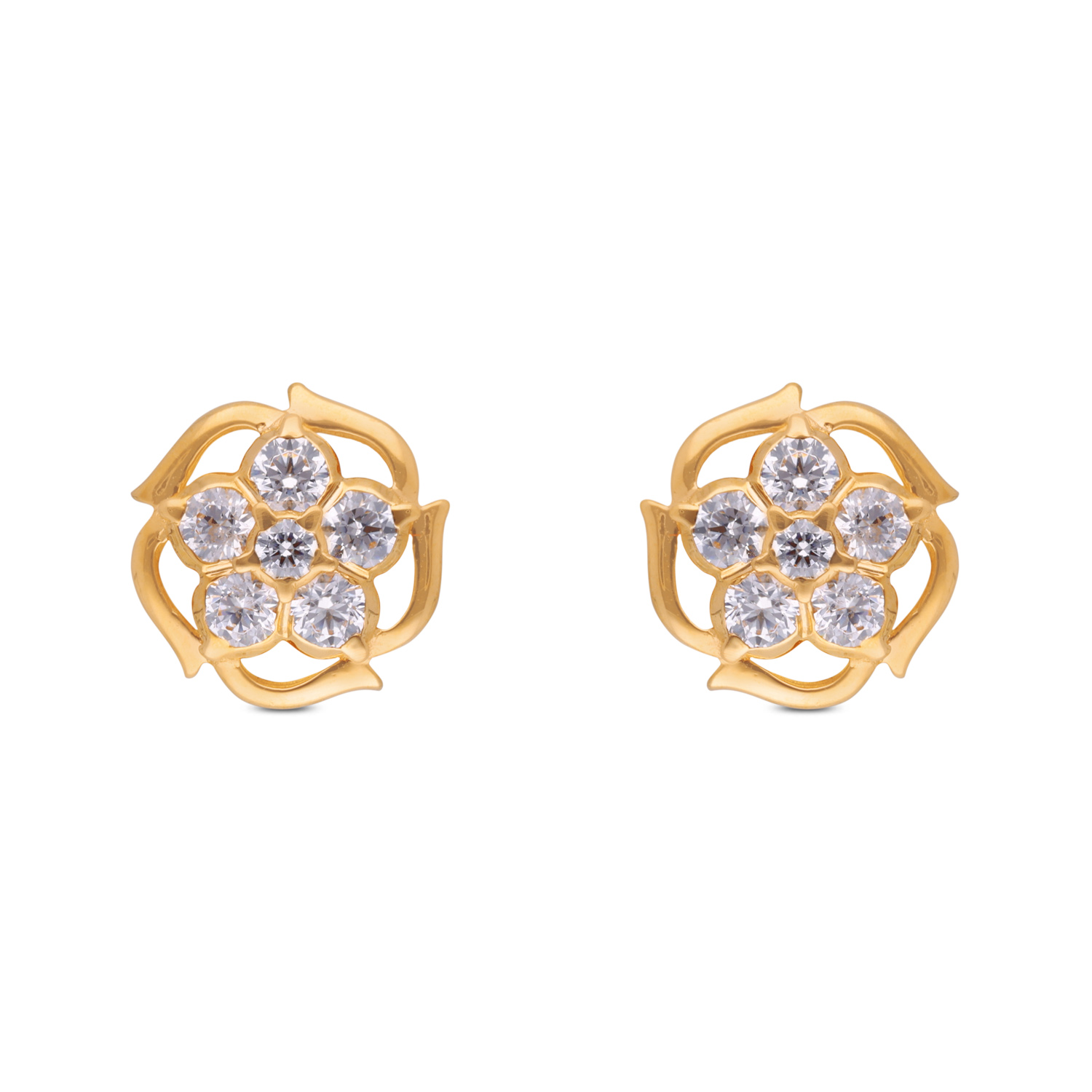 Floral Gold Ear Studs with White Stones – A Delicate Touch of Elegance