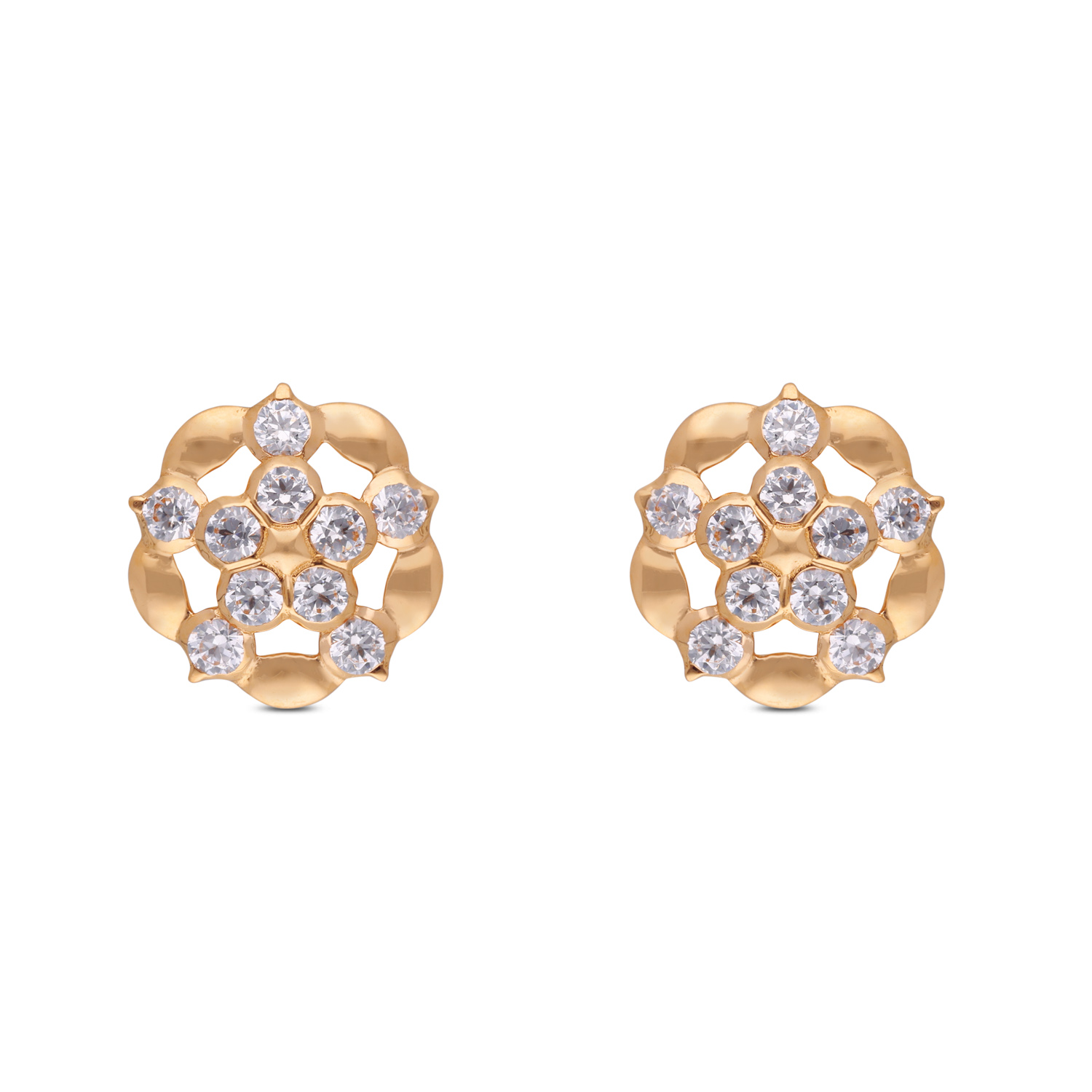 Timeless Gold Ear Studs with White Cubic Zirconia Sparkle