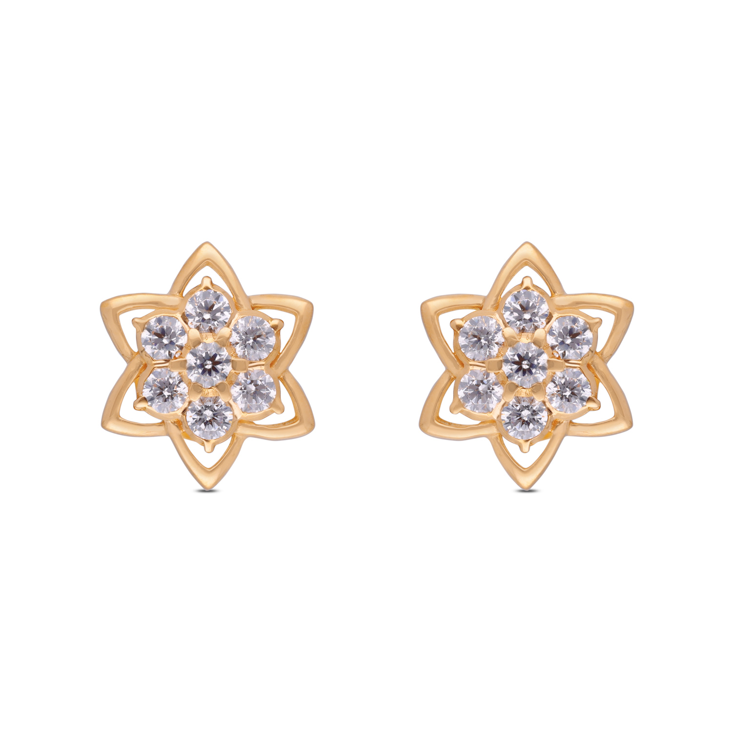 Radiant Floral Gold Ear Studs with White Stones – A Blooming Elegance