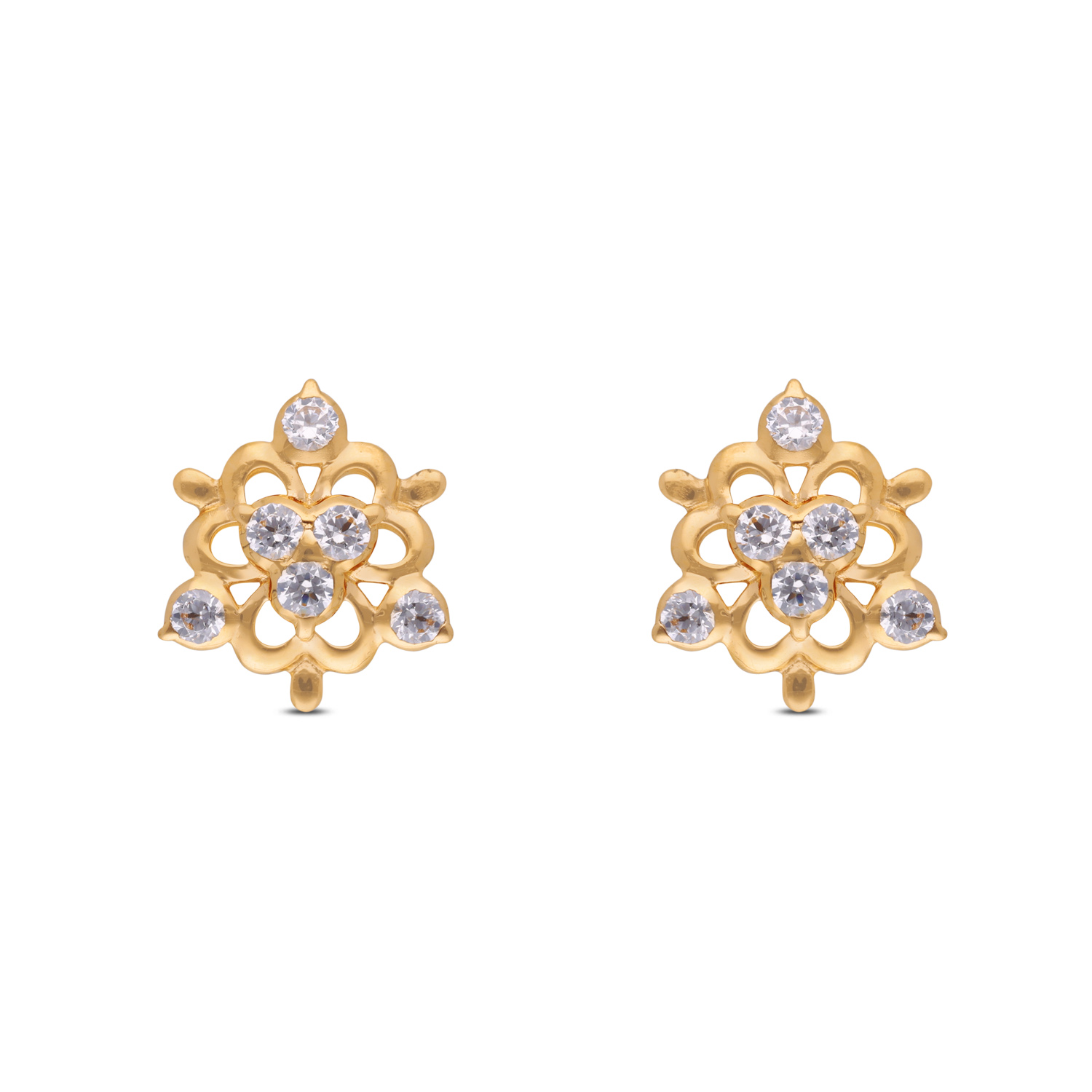Exquisite Gold Ear Studs with White Cubic Zirconia Brilliance